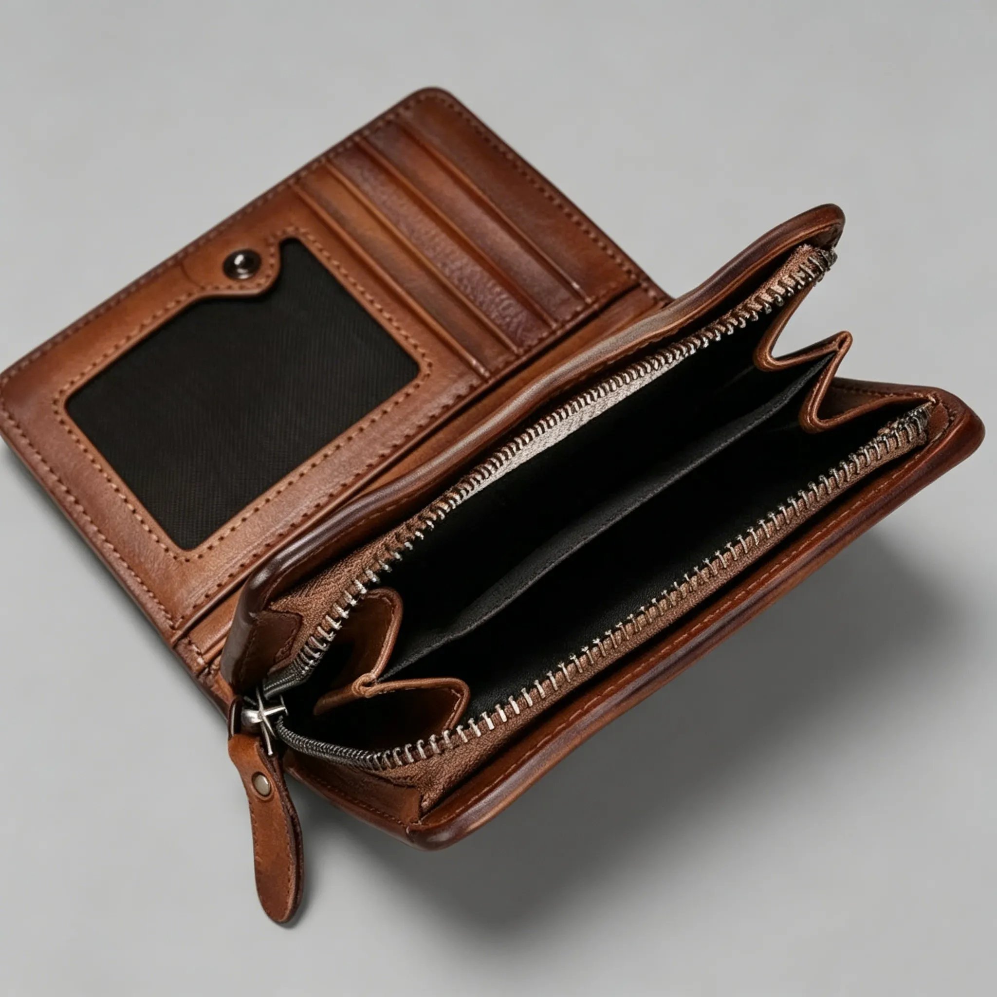 Full Grain Small Zip-Around Leather Wallet Card Holder