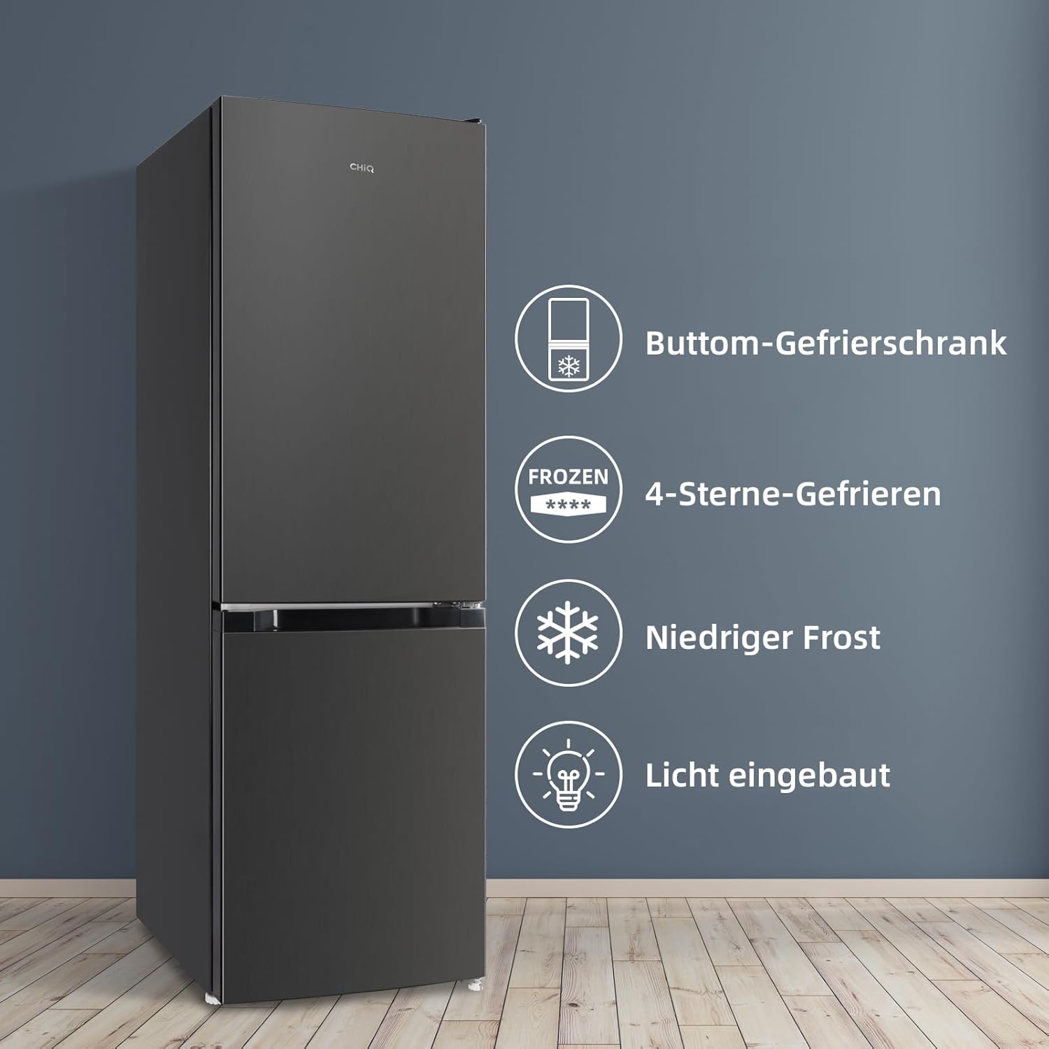 CHIQ CTT107BC Kühlschrank Klein 107 Liter, Höhe 84cm, Tiefe 55cm, Platzbedarf nur 0,3 ㎡, Mikro-Gefrierfach, Vario Box, 7 Temperaturregelstufen, geräuscharm, 87 kWh/Jahr, Schwarz