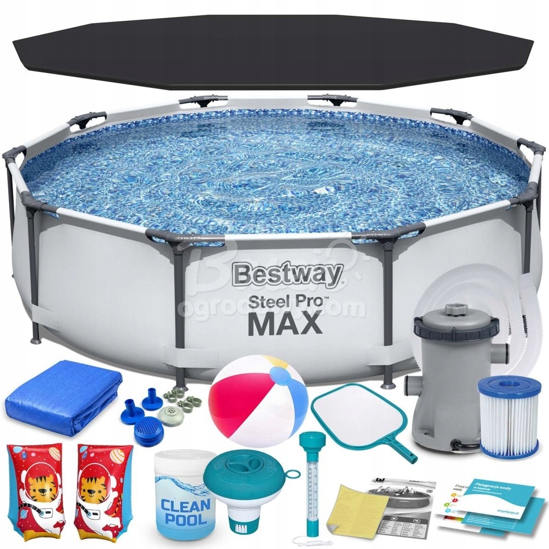 BASEN STELAŻOWY OGRODOWY OKRĄGŁY RODZINNY 366x122cm BESTWAY ZESTAW 11w1