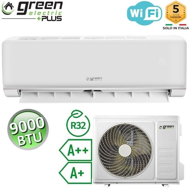 Plus Monosplit Klimaanlage 9000 BTU WiFi, Ferngesteuert, Energieeffizienz A++/A+, 2,5 kW R32, Wandmontage, Niedrigverbrauch, mit App-Steuerung, Inverter, Wärmepumpe und Außeneinheit