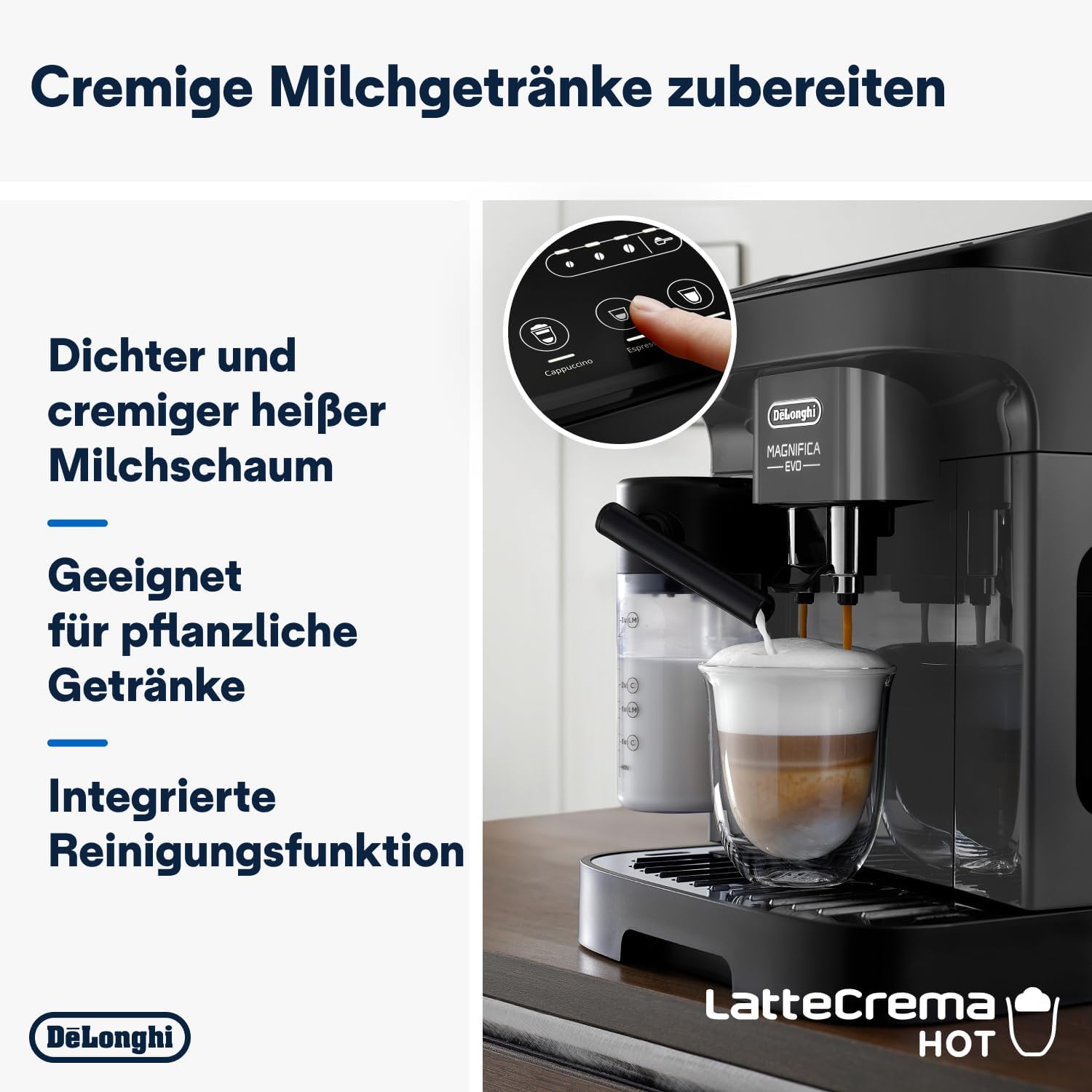 De'Longhi Magnifica Evo Next ECAM312.80.TB, Kaffeevollautomat mit 13 Getränken (Cappuccino, Espresso, Latte Macchiato), 2,4'' TFT Farbdisplay, LatteCrema Milchsystem, 2-Tassen-Funktion, Titan