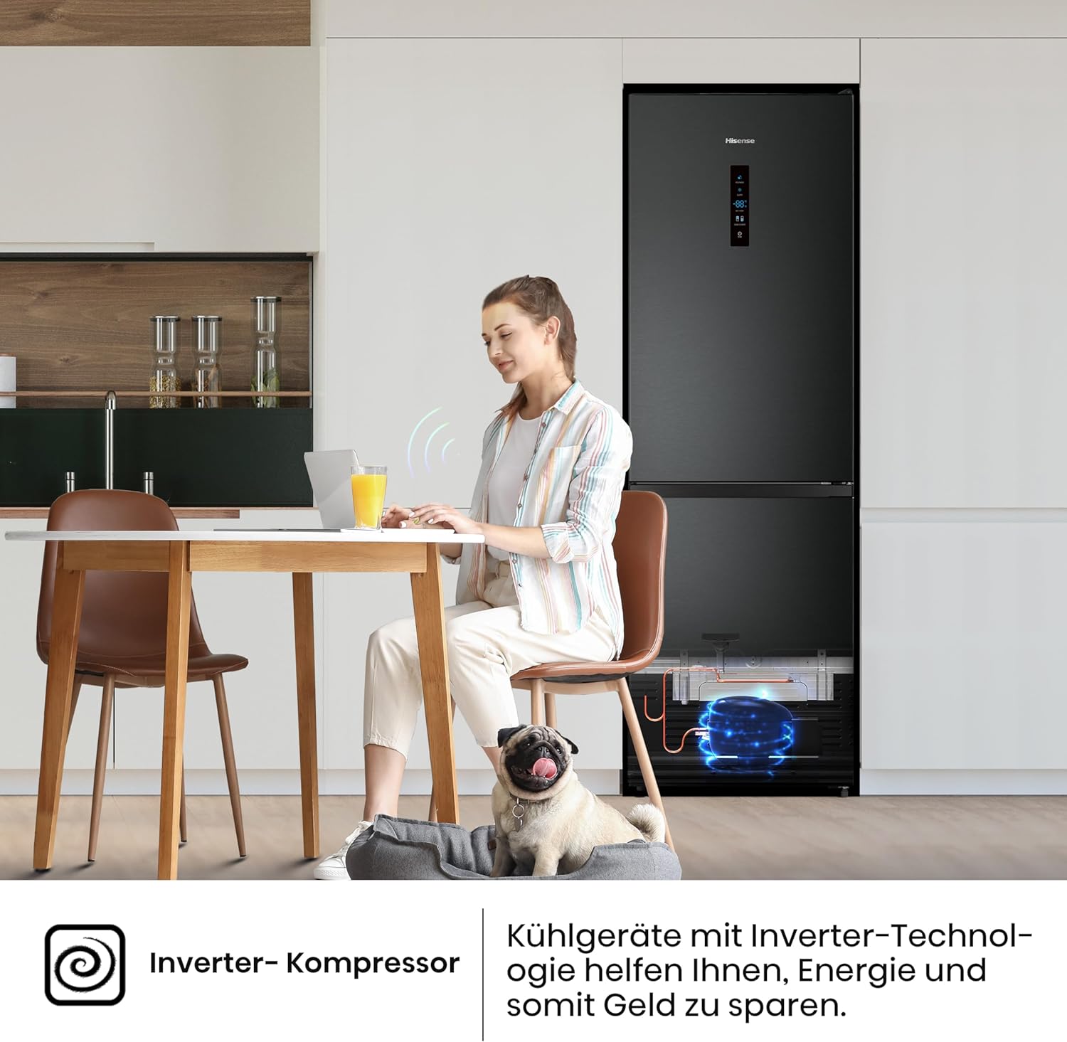 Hisense RB327N4AD2 Kühl-Gefrierkombination/ NoFrostPlus/ Multiflow 360°/ HolidayMode/ FreshZone/ 182,4 cm/ Kühlteil 171 l/ Gefrierteil 85 l/ 41 dB/ 287 kWh/ Jahr/ Edelstahl-Look