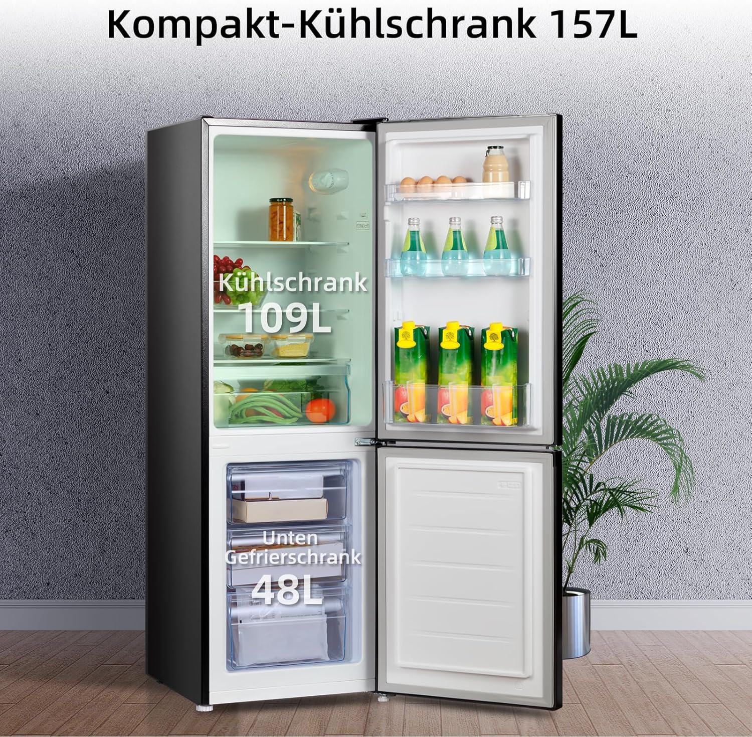 CHIQ CTT107BC Kühlschrank Klein 107 Liter, Höhe 84cm, Tiefe 55cm, Platzbedarf nur 0,3 ㎡, Mikro-Gefrierfach, Vario Box, 7 Temperaturregelstufen, geräuscharm, 87 kWh/Jahr, Schwarz