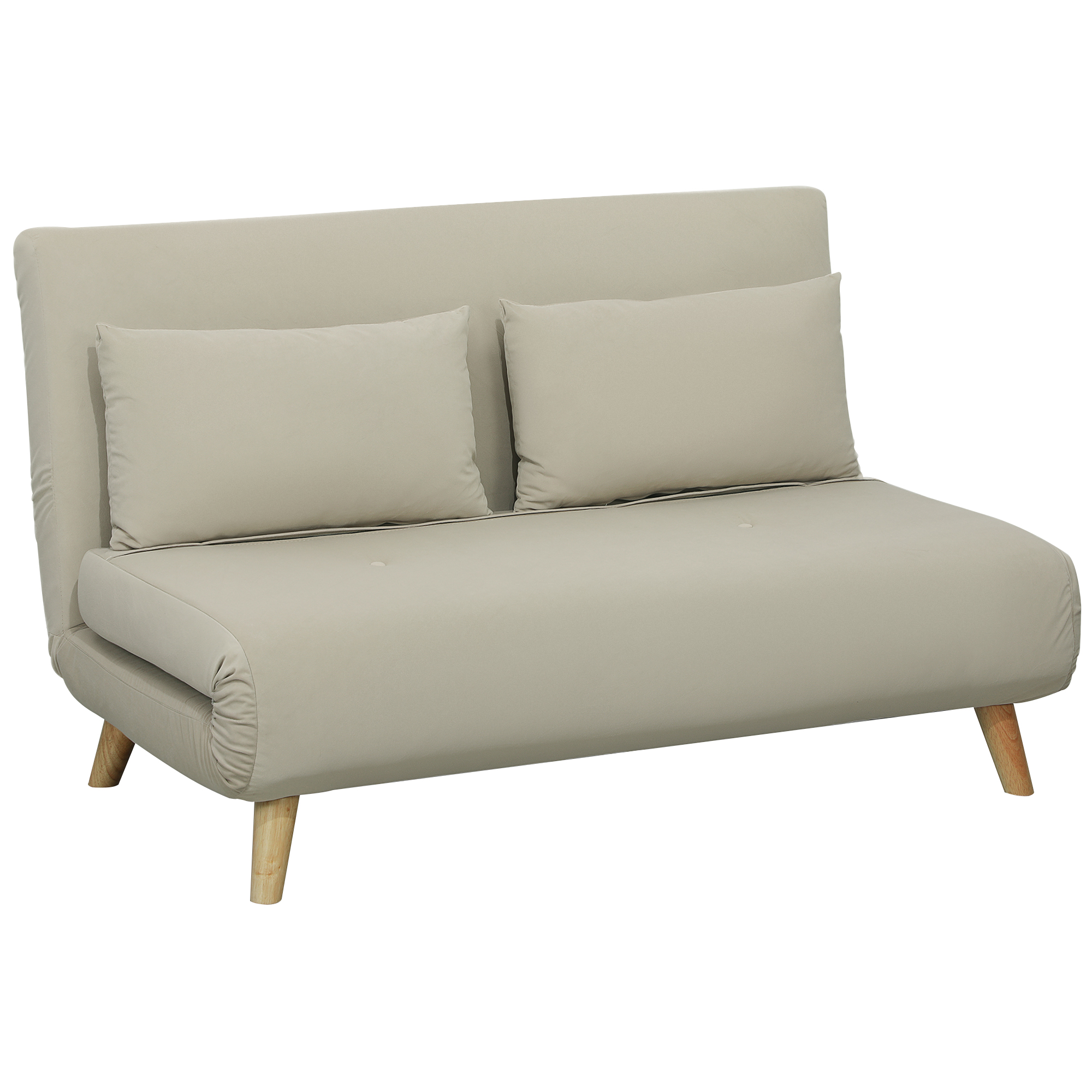 Slaapbank Relaxbank Sofa Couch, Incl. 2 Kussens, Fluweeloptiek, 130 x 78 x 79 cm, Beige