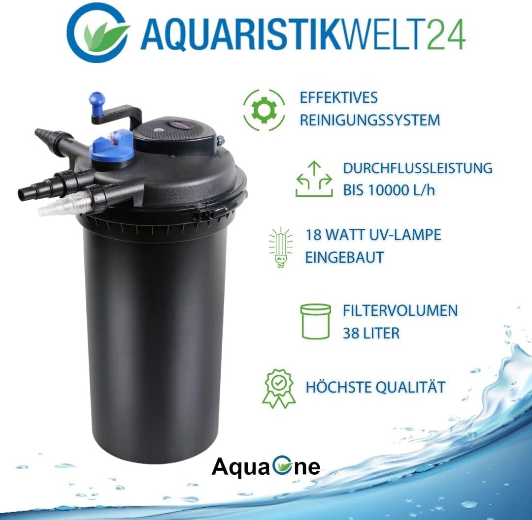 AquaOne Teichfilter Set mit Teichpumpe I Filteranlage CPF-15000 für einen Teich bis 30.000 Liter I Komplettset mit UV Lampe Eco Pumpe 30 Watt Teichschlauch Nr. 29