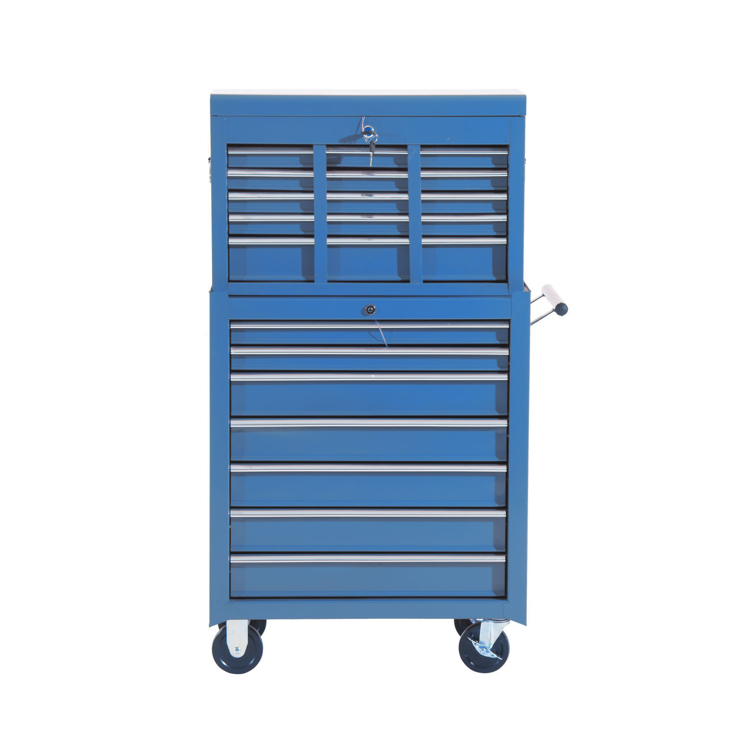 ? mobiele werkplaatswagen gereedschapswagen met wielen & slot gereedschapswagen wagen met wielen gereedschapskist, afsluitbaar met 16 schuifladen, blauw