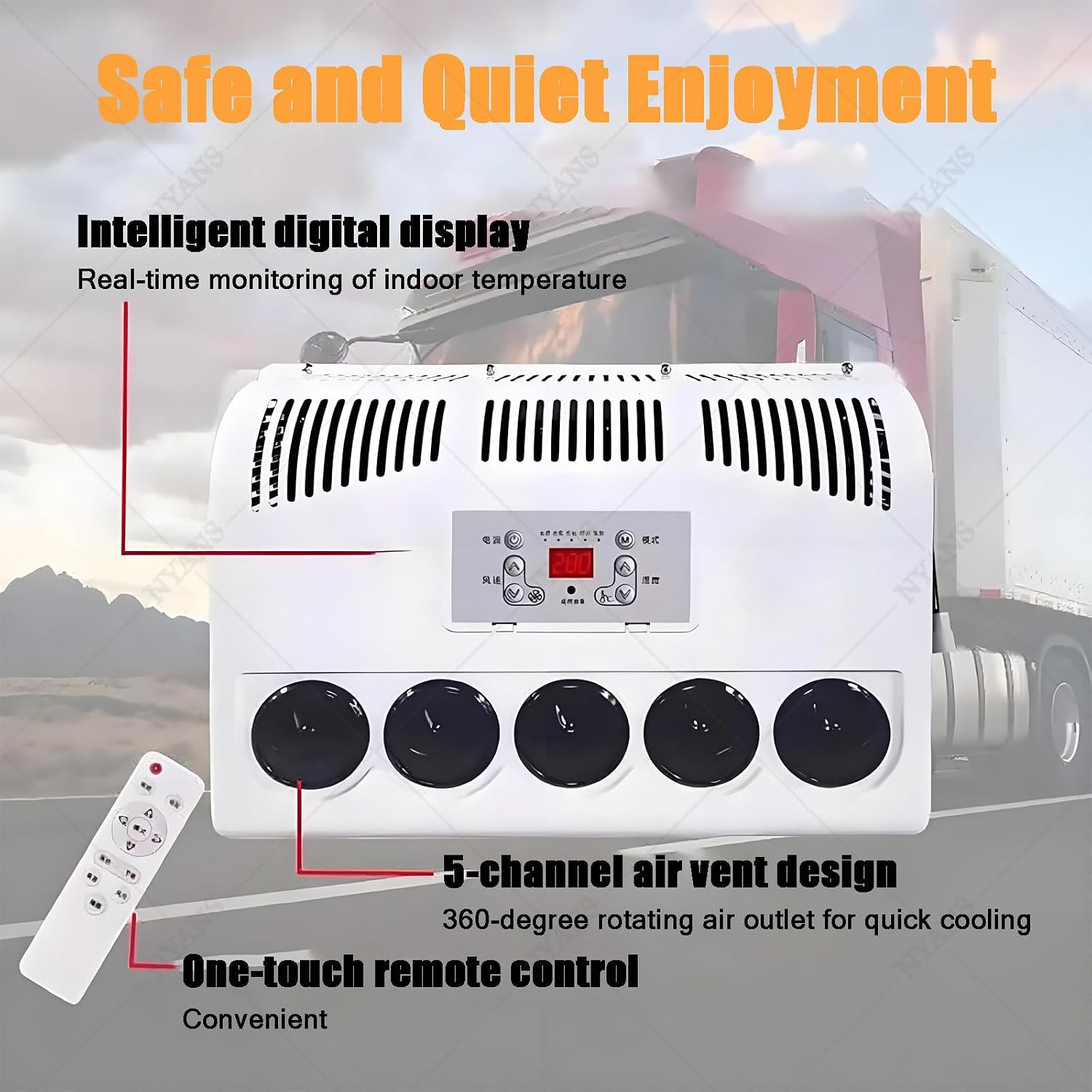 Generisch 12V/24V RV Klimaanlage 300-850W Split Parking Klimaanlage Kit 450m³/h Luftvolumen Leise Schnelle Kühlung für LKW Busse Wohnmobile Wohnwagen Bagger,Schwarz,24V-Red