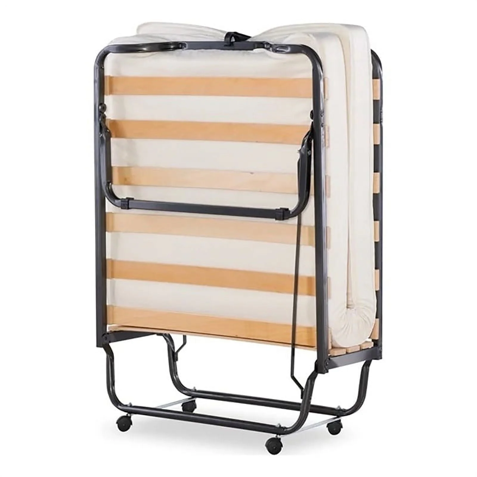 Riverbay Furniture Metal Folding Bed with Memory Foam Mattress in Beige