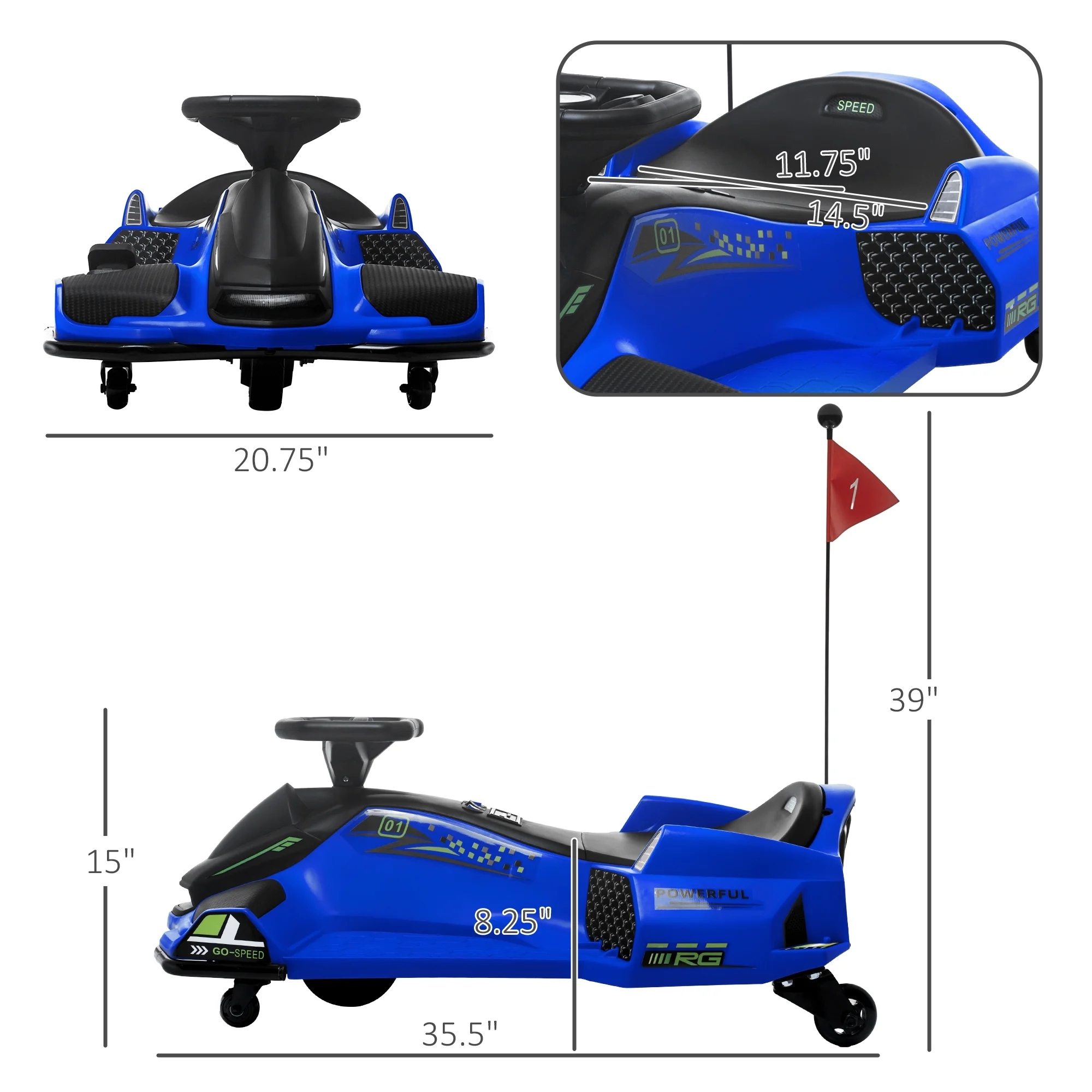 2025 Aosom 12V Elektrische Gokart met Langzame Start, Muziek en Verlichting �C Blauw