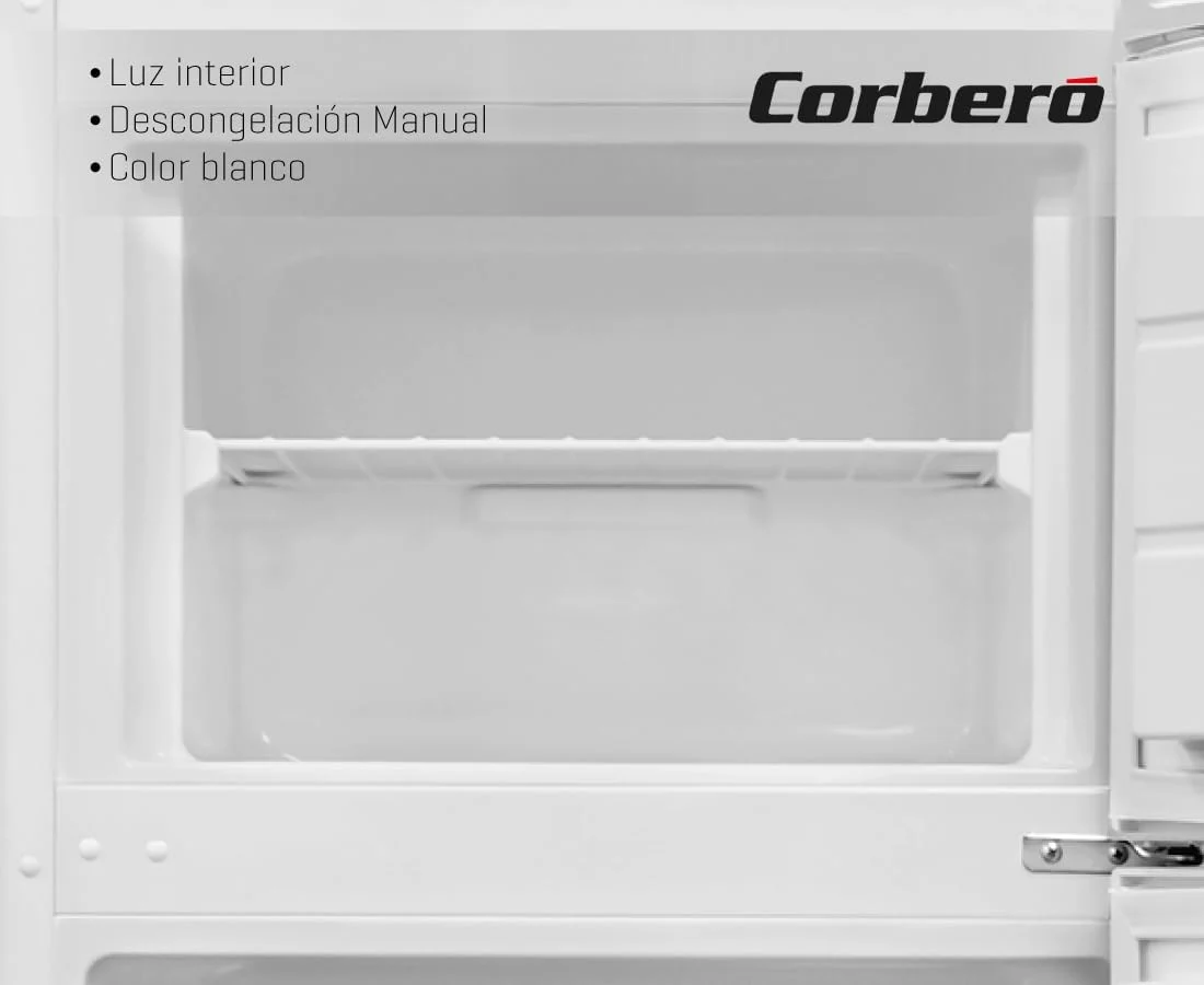 Corberó - Frigorífico 2 Puertas | CF2PV21324W | 57x54x145 | Capacidad 212L | Luz Interior, Crisper, Balcones Ajustables, Descongelación Manual, Estantes de Cristal, Huevera, Cubiteras | Blanco