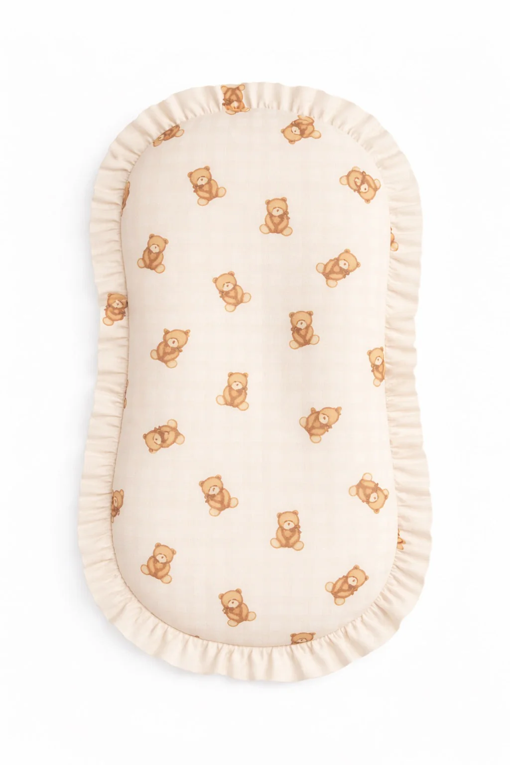 Beige Teddy Bear Gingham Ruffle Baby Lounger Cover