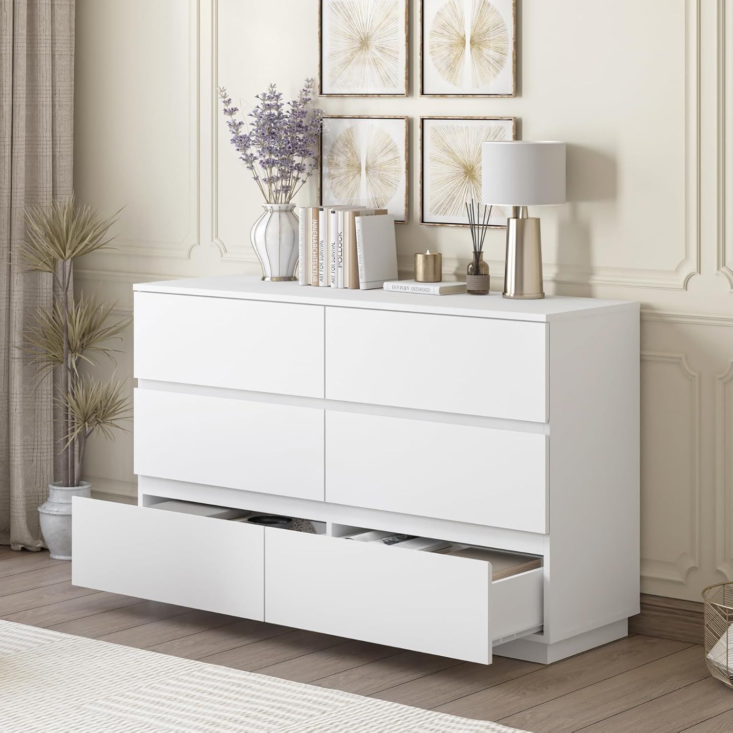 Merryluk Modern 6-Drawer White Tallboy Dresser for Versatile Storage