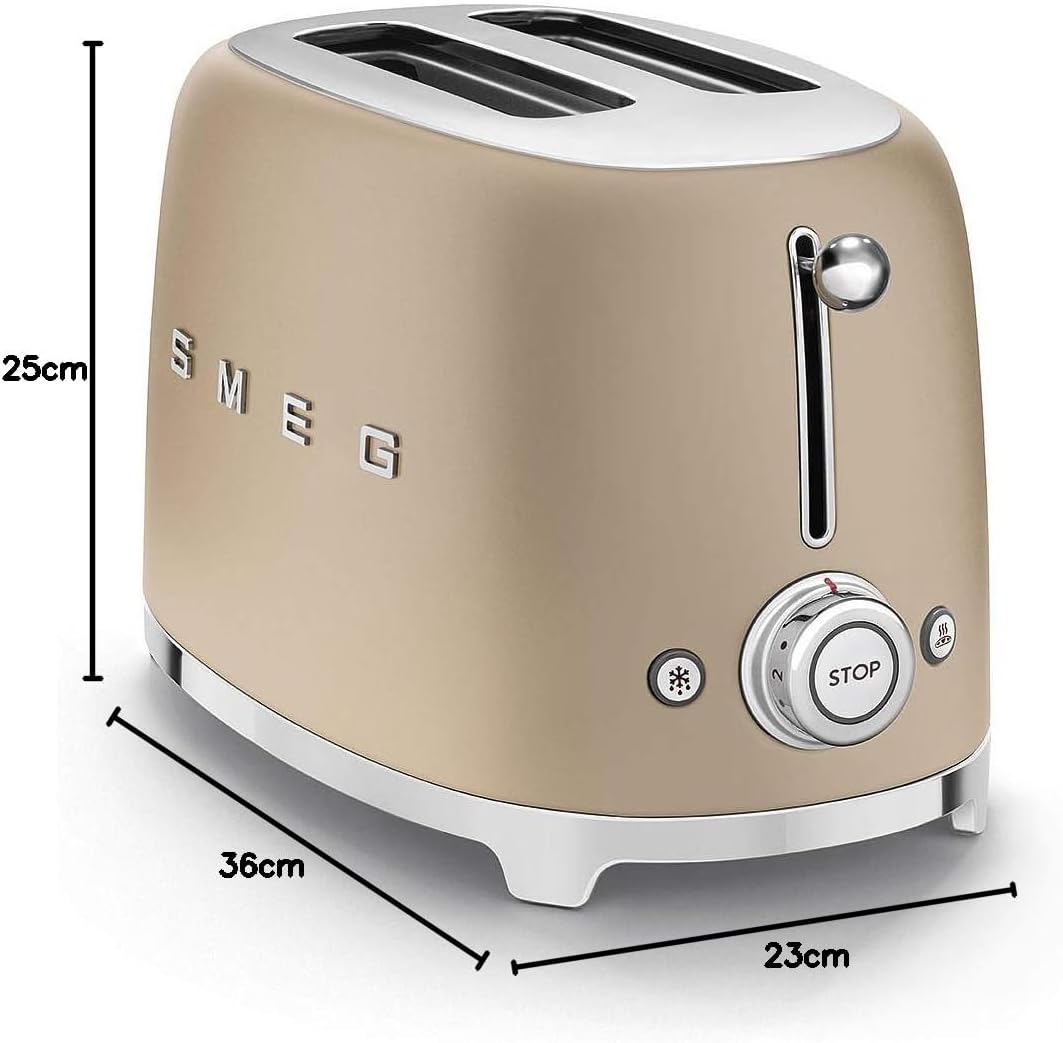Smeg, 2x2 TSF01CREU -Toaster, 2 Schlitze für 2 Scheiben, 6 Vergoldungsniveaus, Heizfunktion, Abtau- und Bagel- Funktion, Sammelschublade, 950W, Creme