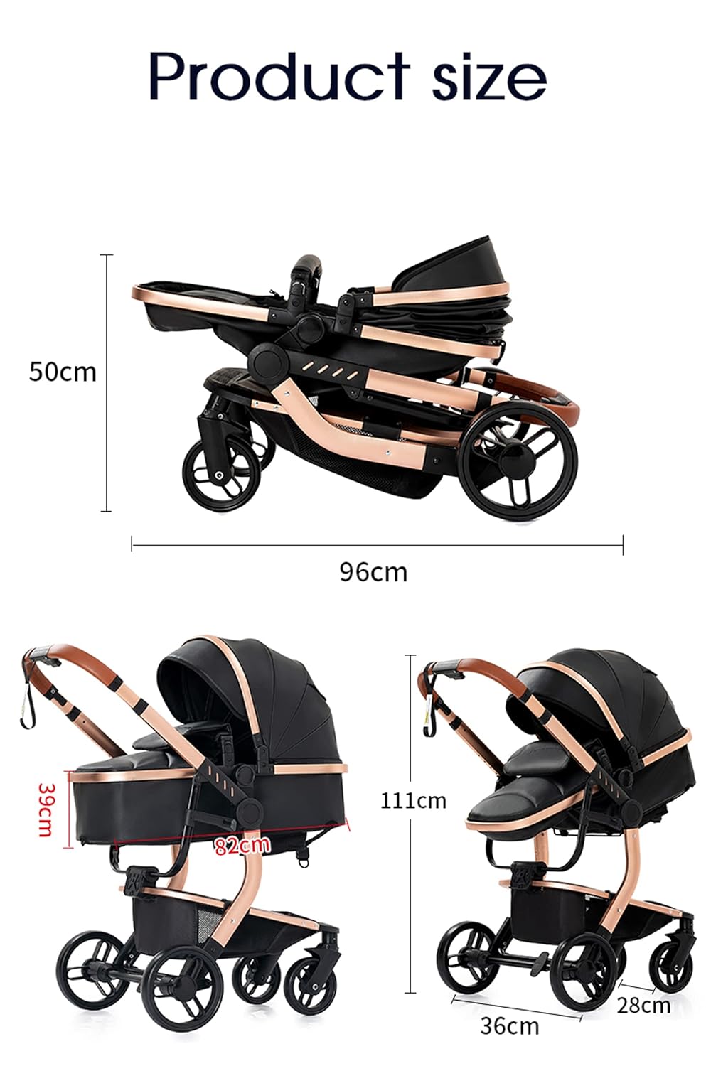 3 in 1 Kombikinderwagen 3 in 1 Reisesysteme Kinderwagen Infant Hochlandschaft Liegender Buggy Kinderwagen Neugeborenen Kinderwagen Faltbarer Standardkinderwagen (906 White)