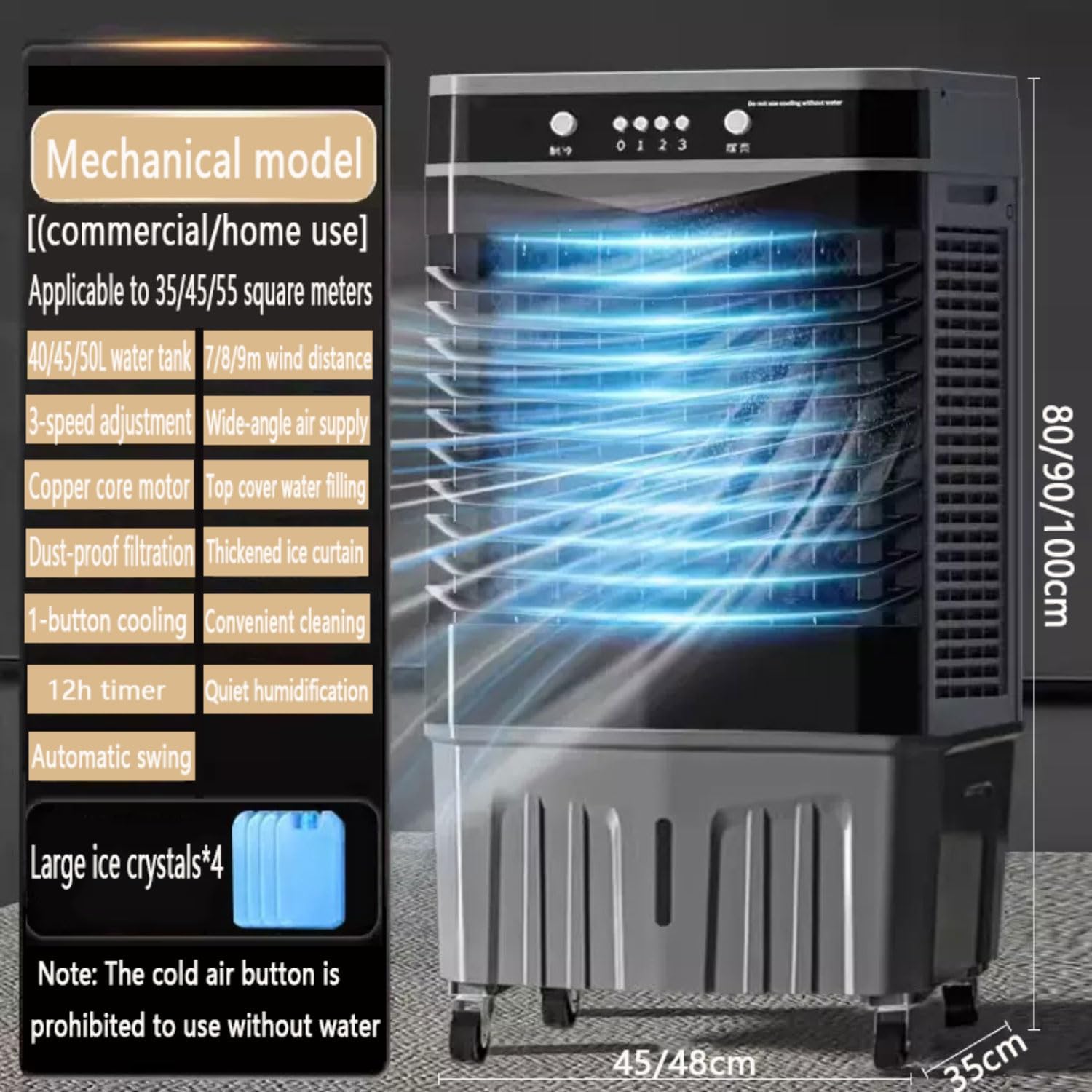 Klimaanlage Mobile Klimagerät mit Wasserkühlung Leise Luftkühler Air Conditioner mit 120°Oszillierend 1-12Timer leiser Betrieb 45L Wassertank Verdunstungskühler für Zimmer Wohnungen