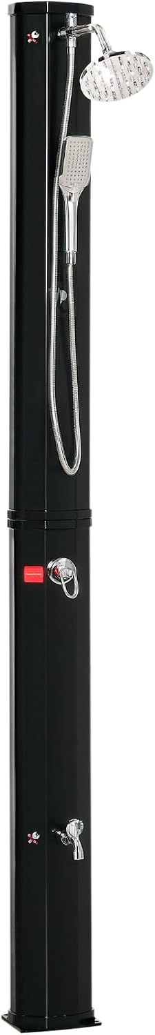 Outsunny Ducha Solar de Exterior 35 L con 2 Cabezales de Ducha y Grifo para Agua Caliente 0-55℃ Ducha de Jardín para Piscina Playa Patio 17,5x14,5x216 cm Negro