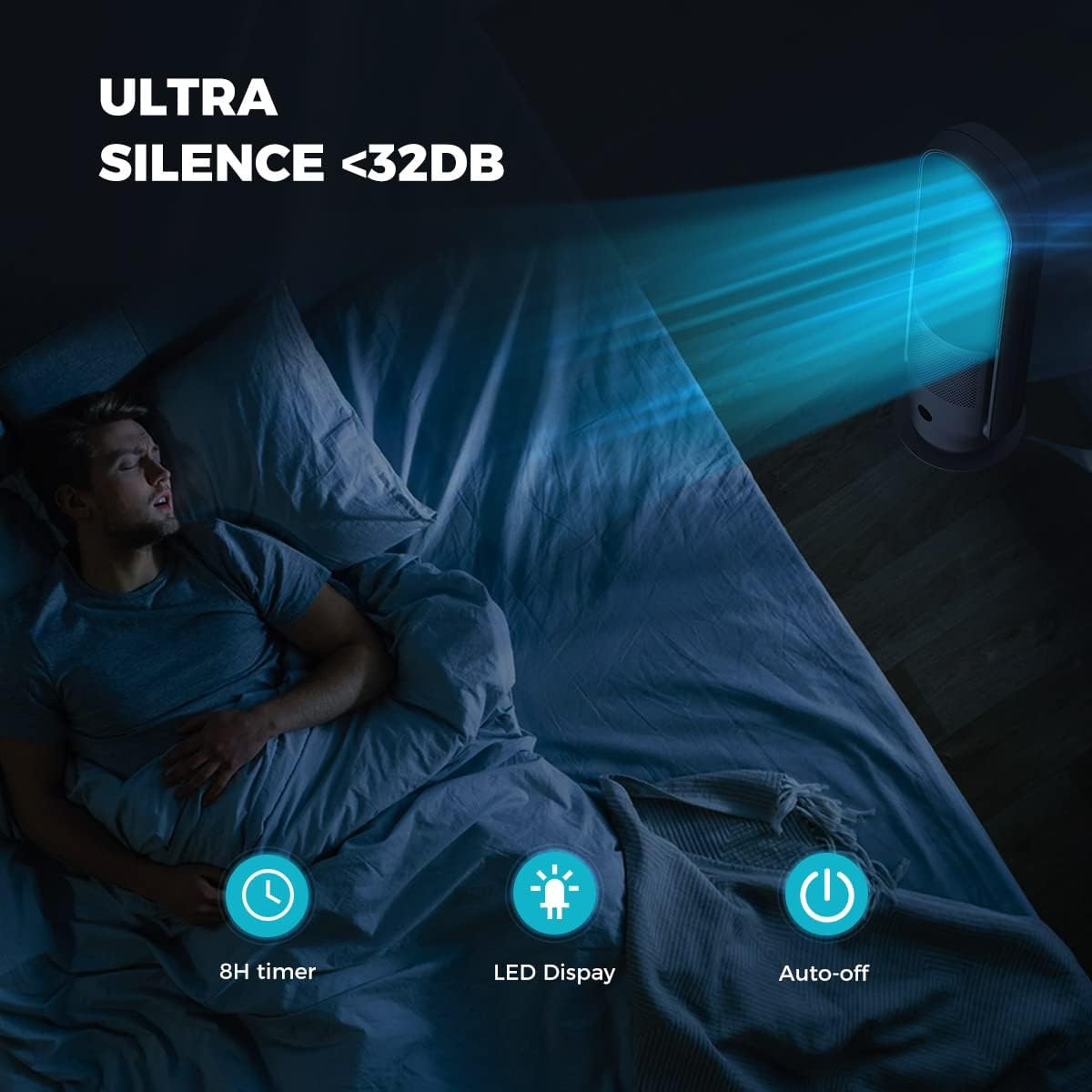 Rotorloser Ventilator mit Luftreiniger, Ultty Turmventilator Leise mit Fernbedienung, Touch, 8H Timer, HEPA-Filter 99,97%, 80cm 90° Oszillation Bladeless Fan für Schlafzimmer Heim, CR022 Weiß