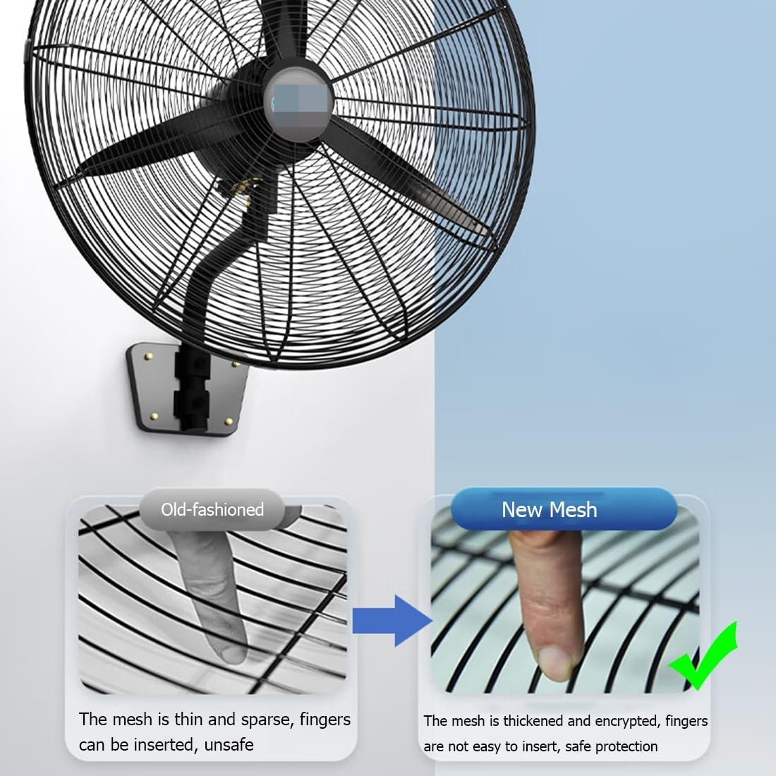 Wandventilator Mit 3 Geschwindigkeitsstufen, Ganzmetallkonstruktion, Motor Mit Doppelkugellager, Verstellbarem Winkel Und Neigungswinkel, Oszillierender Wandventilator Für Garage Oder Werkstatt – Ein