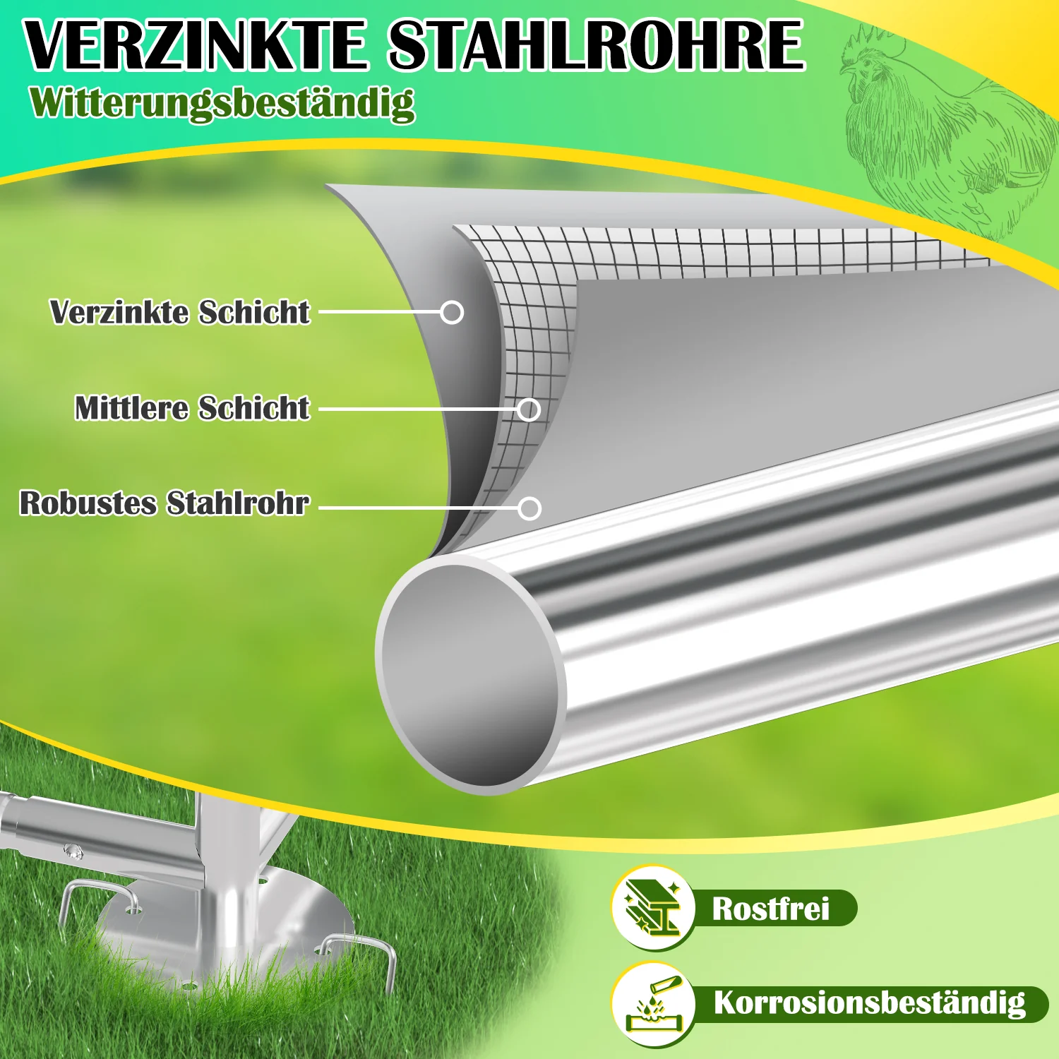 Sonnewelt Hühnerstall Freilaufgehege Kuppeldach Verzinktem Stahl 3x2x2m