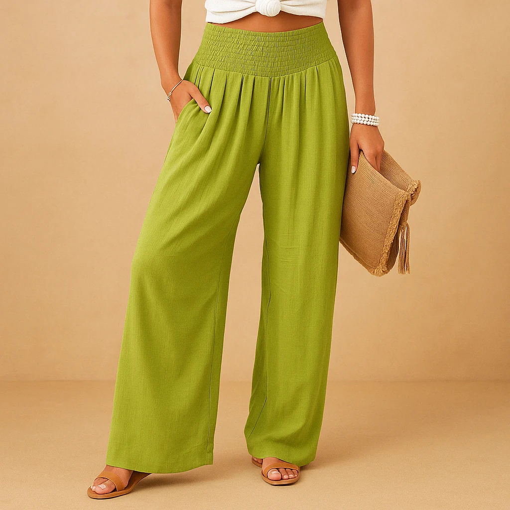 Damen Leinenhose mit elastischem Bund | Luftige Sommerhose aus Baumwolle-Leinen-Mix | Bequeme Stoffhose mit geradem Schnitt