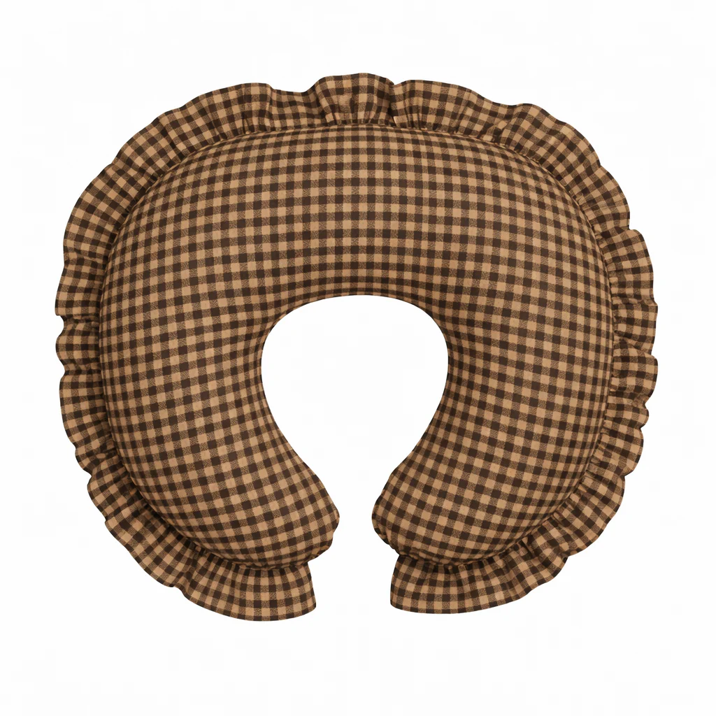 Brown Black Gingham Ruffle Nursing Pillow Cover