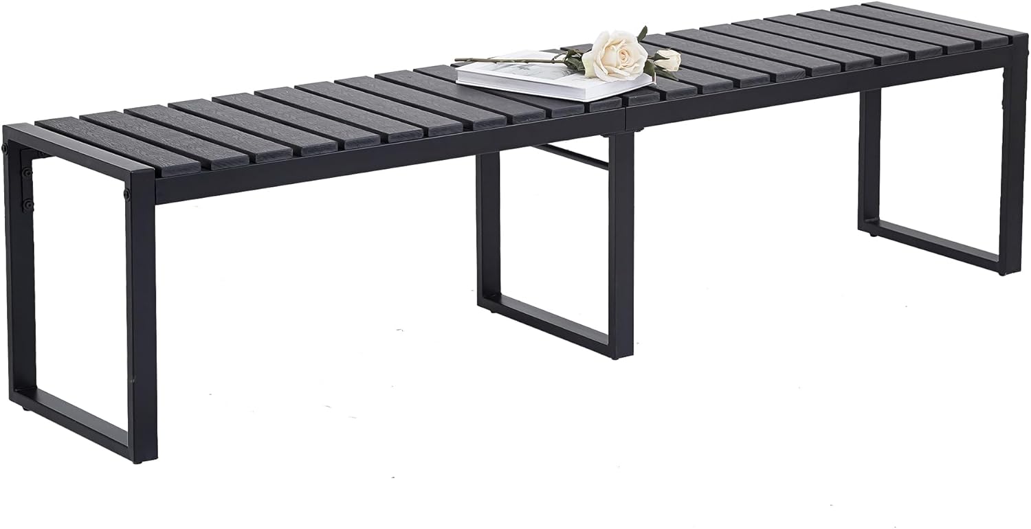 Mingone Outdoorbank für 3-4 Personen, witterungsbeständige Holz-Kunststoff-Verbundwerkstoffe (WPC), Gartenbank für Park und Terrasse, Schwarze Sitzbank ohne Rückenlehne, Belastbarkeit 250 kg