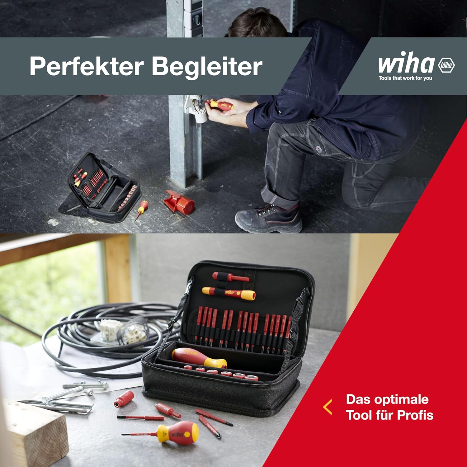 Wiha Elektriker Werkzeug Set slimVario® - 32-teiliges Wechselbitsystem inklusive Funktionstasche & vollisolierten Steckschlüsseln (43465)