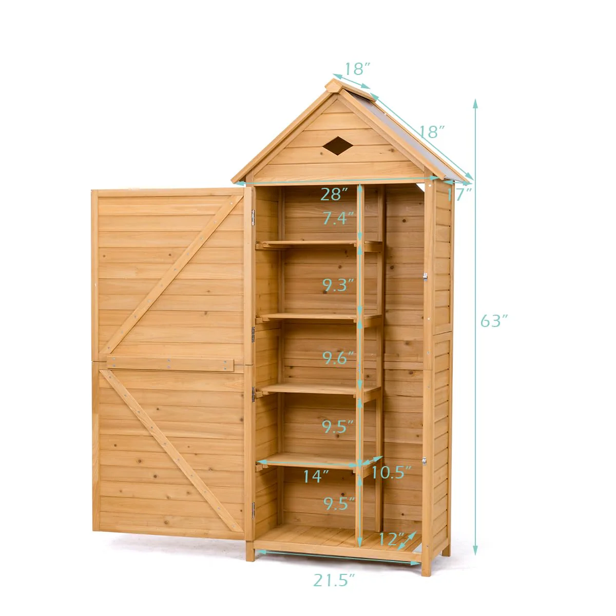 63Quot Wood Outdoor Storage Shed Lockable Garden Tools Storage Cabinet With 5 Shelves Galvanized Sheet Roof - Durable Tools For Home Projects
