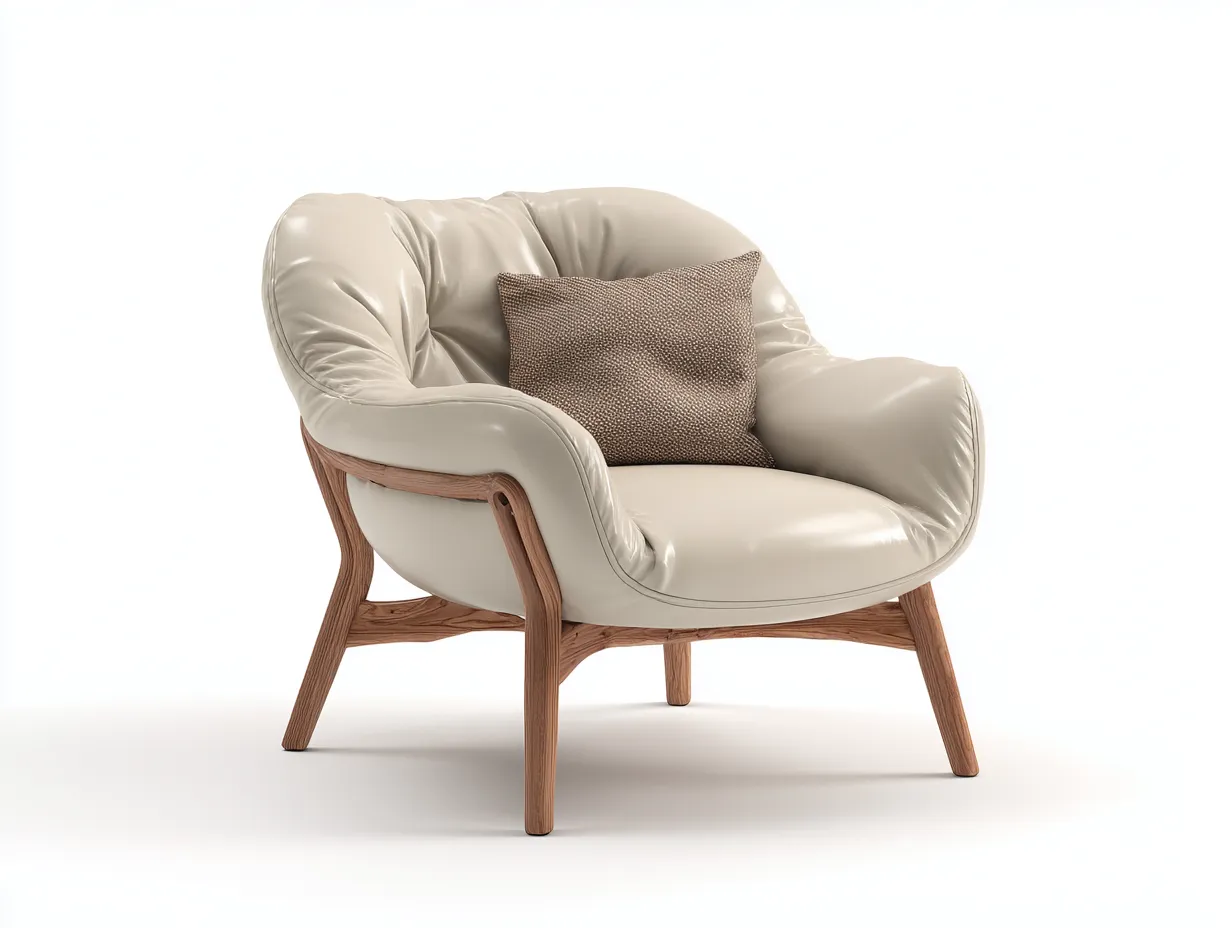 Stoffsessel-Leder-Holz-85x90x80 cm-Creme-Modernes Design
