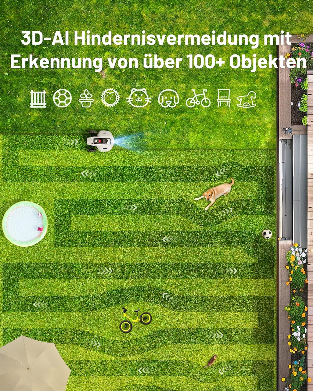 YUKA Mini 500H Robot Lawn Mower Reception 0.12 Acre, Max. 0.17 Acre, Ultrasense AI Vision+ RTK Positioning, Auto Mapping, App Control,45% Slope, Cutting Height 2''~3.5'', 3 Mowing Zones