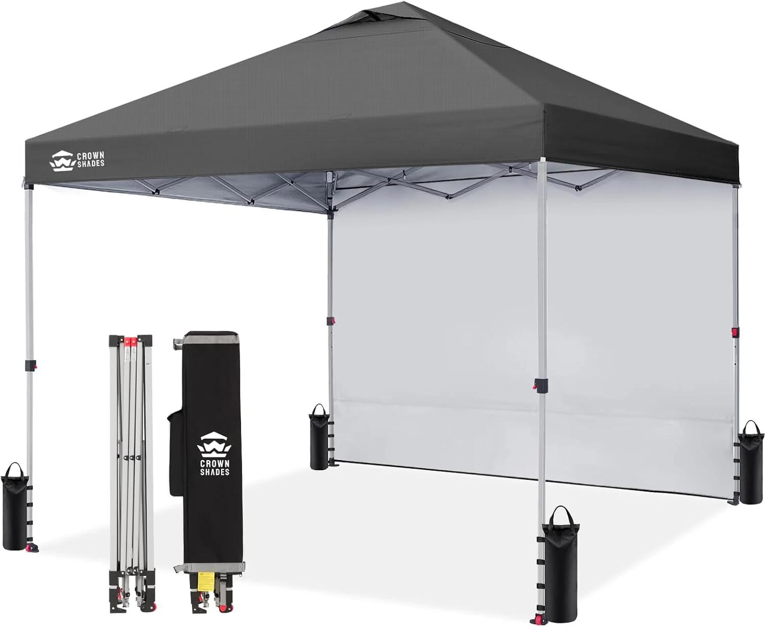 CROWN SHADES 10x10 Pop Up Canopy with 1 Side Wall - Beach Tent with One Push Setup - Outdoor Sun Shade for Events. Parties. Camping - Gazebo with STO-N-Go Cover Bag (White)