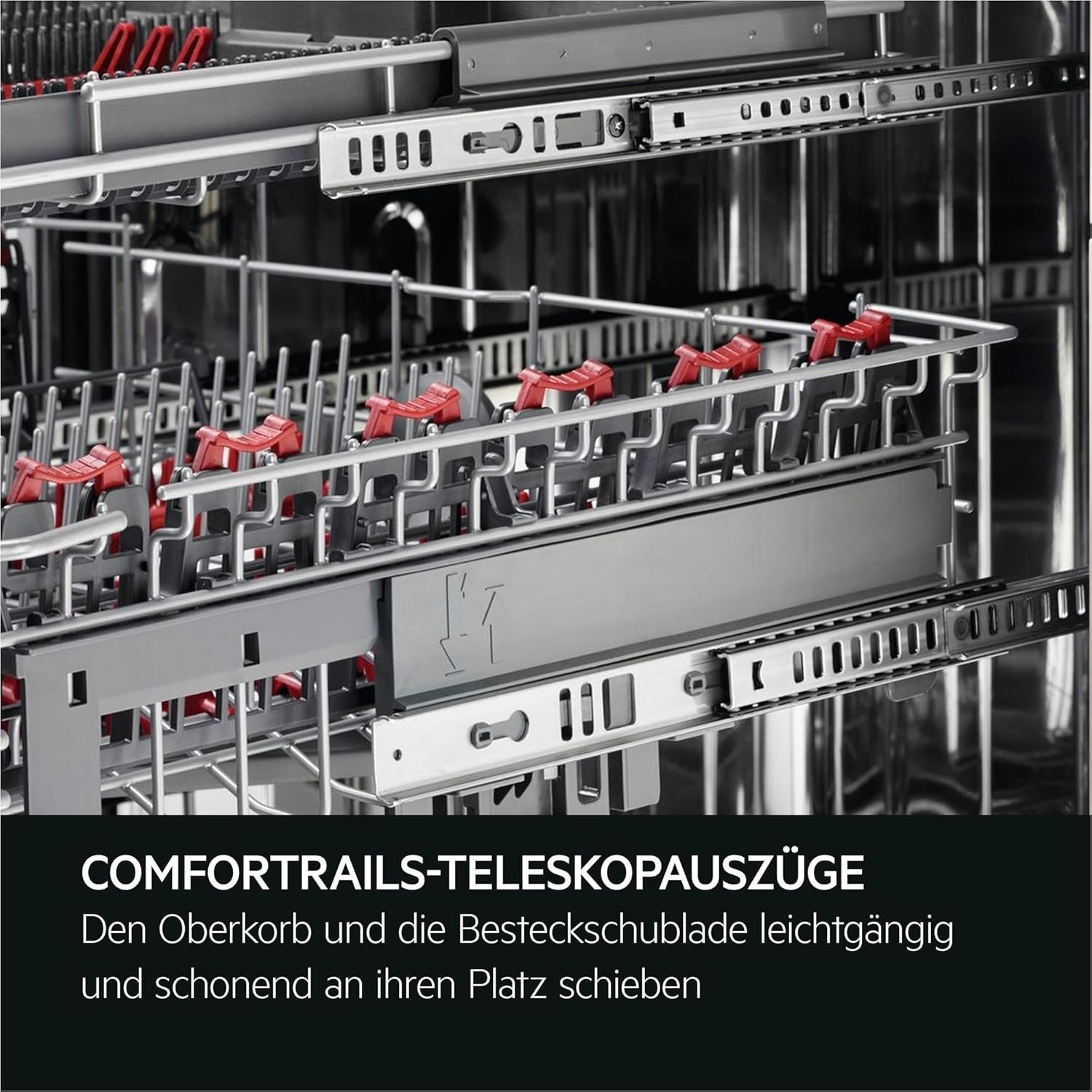 AEG Vollintegrierter Geschirrspüler 60cm, Spülmaschine Serie 7000: mit Glasschutz, Energieklasse A, Besteckschublade, personalisierte Zeit-Steuerung, leise 41dB, ComfortRails, Wasserstopp, FSE7676AP