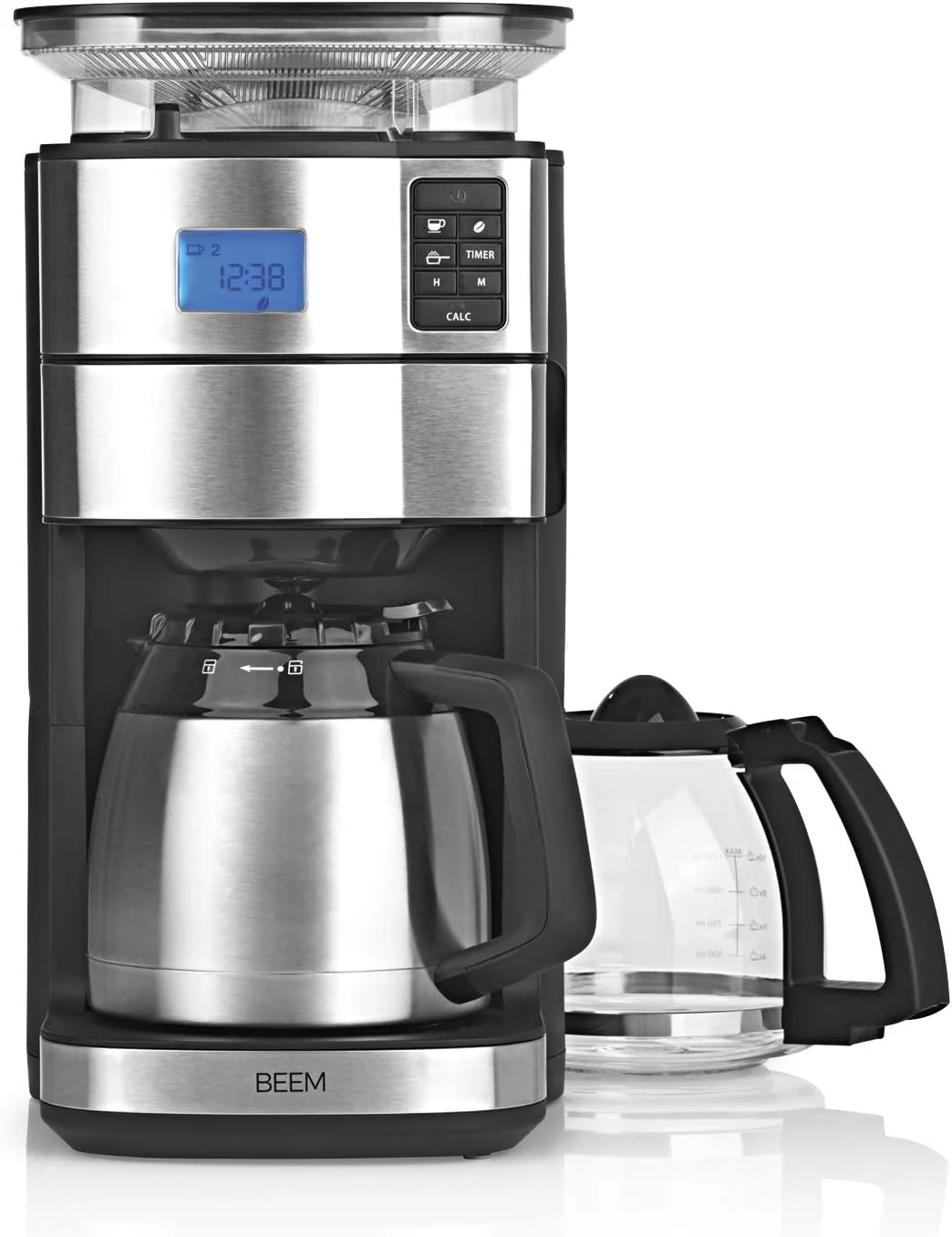 BEEM FRESH-AROMA-PERFECT II Filterkaffeemaschine mit Mahlwerk - Thermo | Edelstahl | Thermokanne | 24h-Timer | 1000 W | 180 g Bohnenbeh?lter
