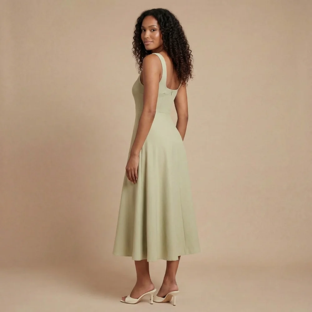 ?rmelloses Midi-Kleid mit Karree-Ausschnitt f��r Hochzeitsg?ste