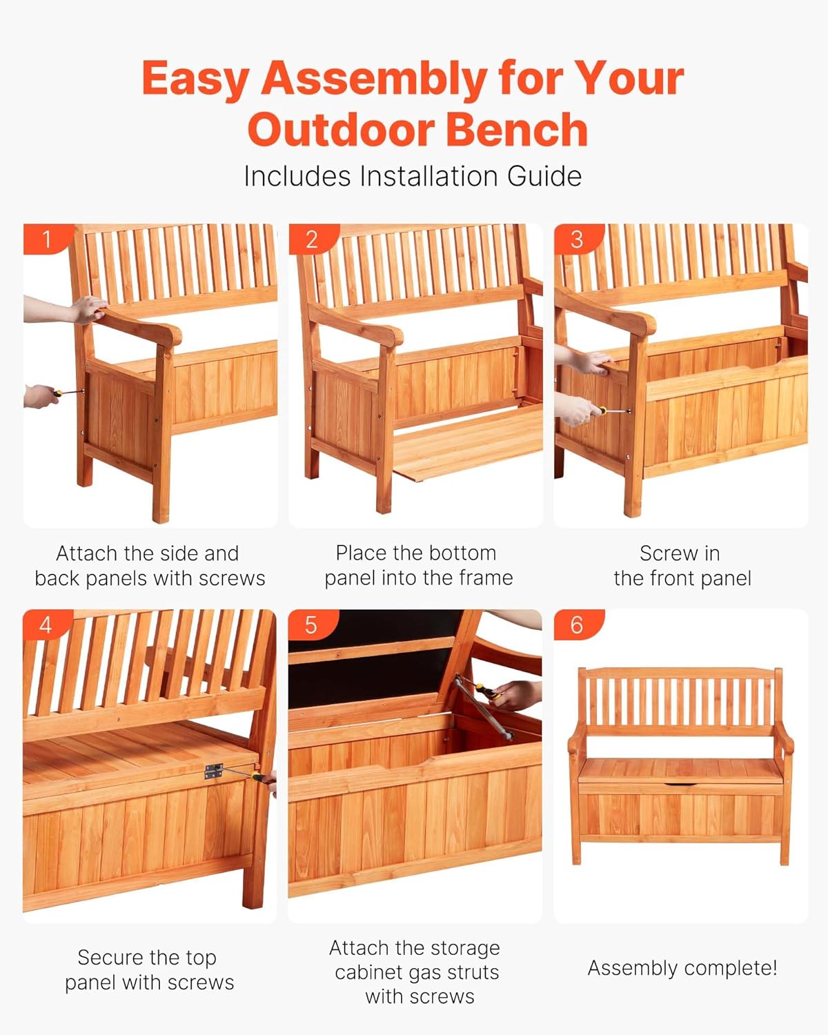 VEVOR Gartenbank, Truhenbank mit Stauraum, Aufbewahrungsbank, Tragkraft bis zu 328 kg, Gartensitzgelegenheit & Veranda-Dekoration, für Terrasse, Garten, Balkon, 106,5x58,5x90,1 cm