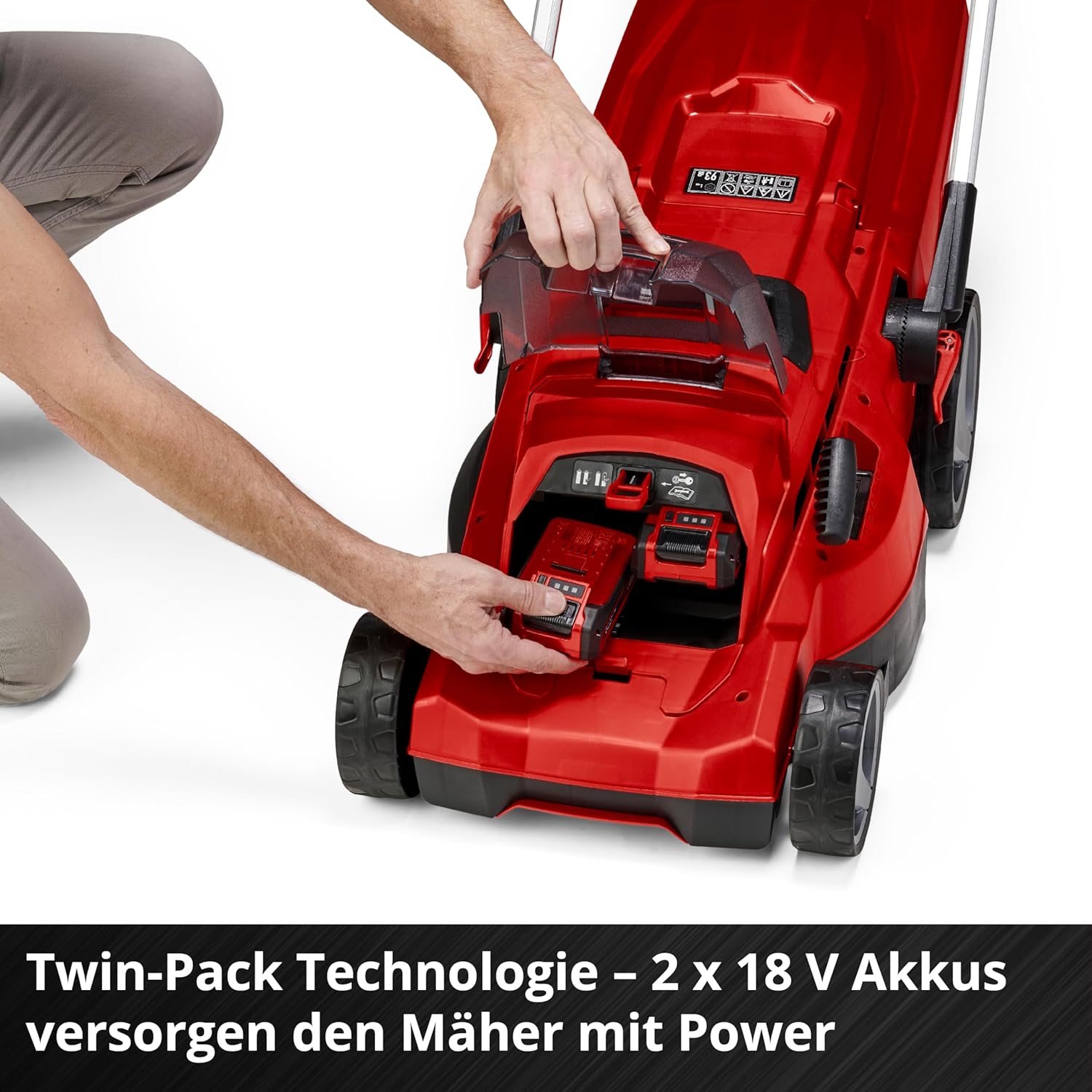 Einhell Akku-Rasenmäher RASARRO 36/42 Kit Power X-Change (36V, 42 cm Schnittbreite, bis 725 m², Brushless, 50L Fangkorb, Mulchfunktion, inkl. 2x 5,2Ah + 1x Twincharger)