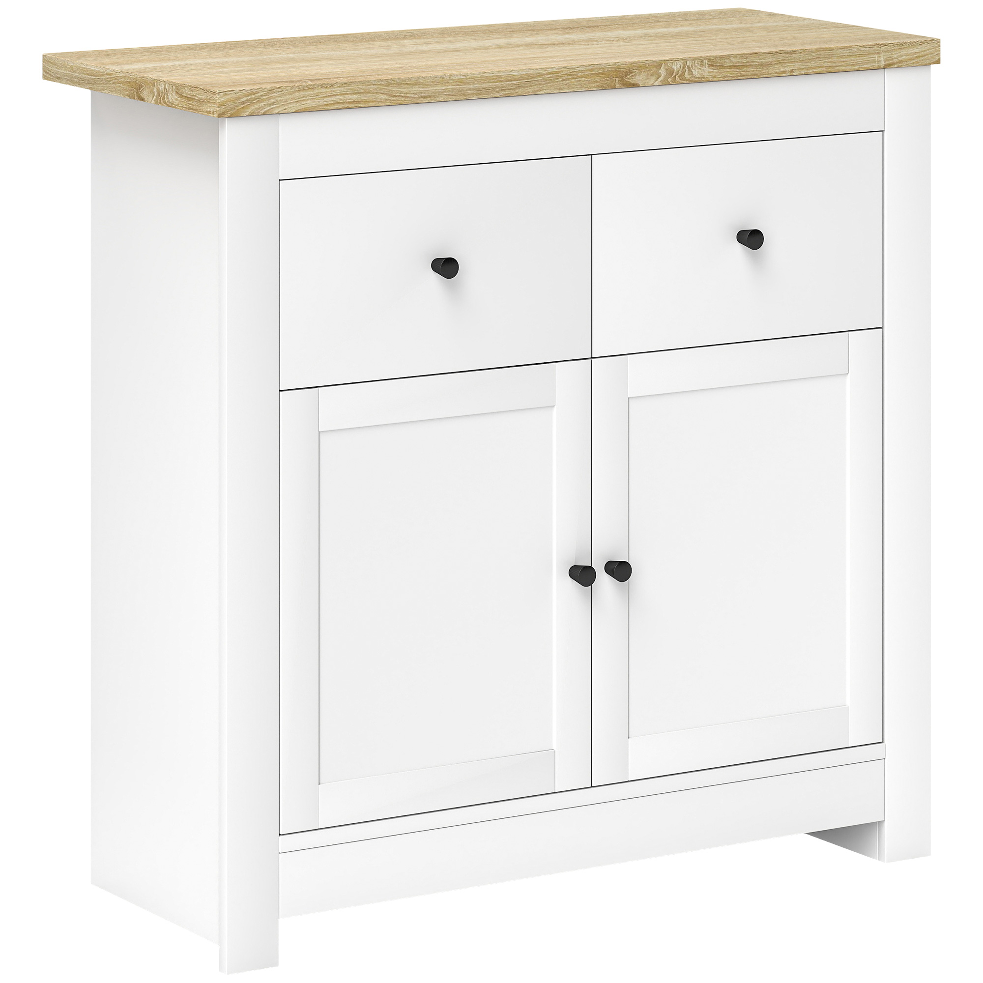 Ladekast met veel Opbergruimte, Sideboard met Soft-Close Deuren, 2 Laden, Verstelbare Plank, Wit