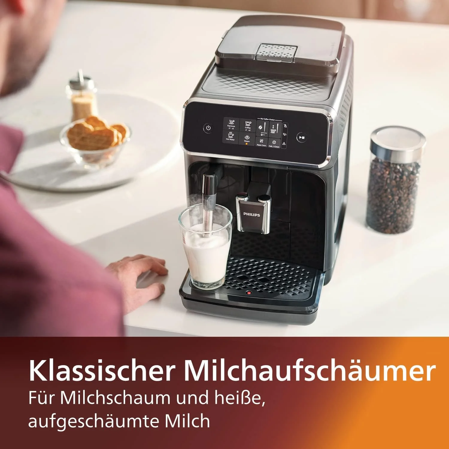 Philips Serie 2200 Espressomachine �C Klassieke Melkopschuimer, Intu?tief Touchdisplay, mat Zwart (EP2220/10)
