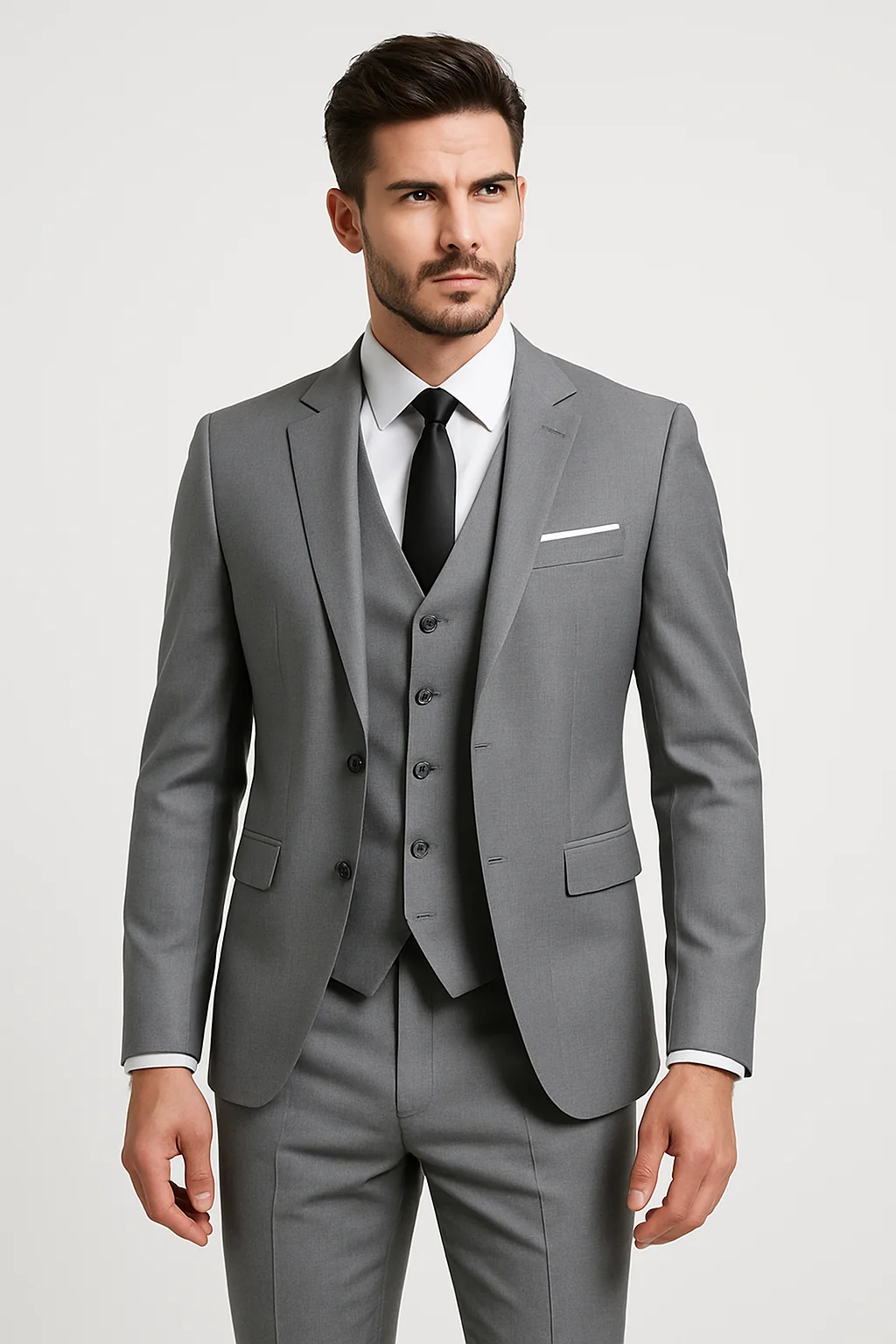 Eleganter dreiteiliger Herrenanzug im Slim-Fit-Schnitt f��r Hochzeiten und Bankette