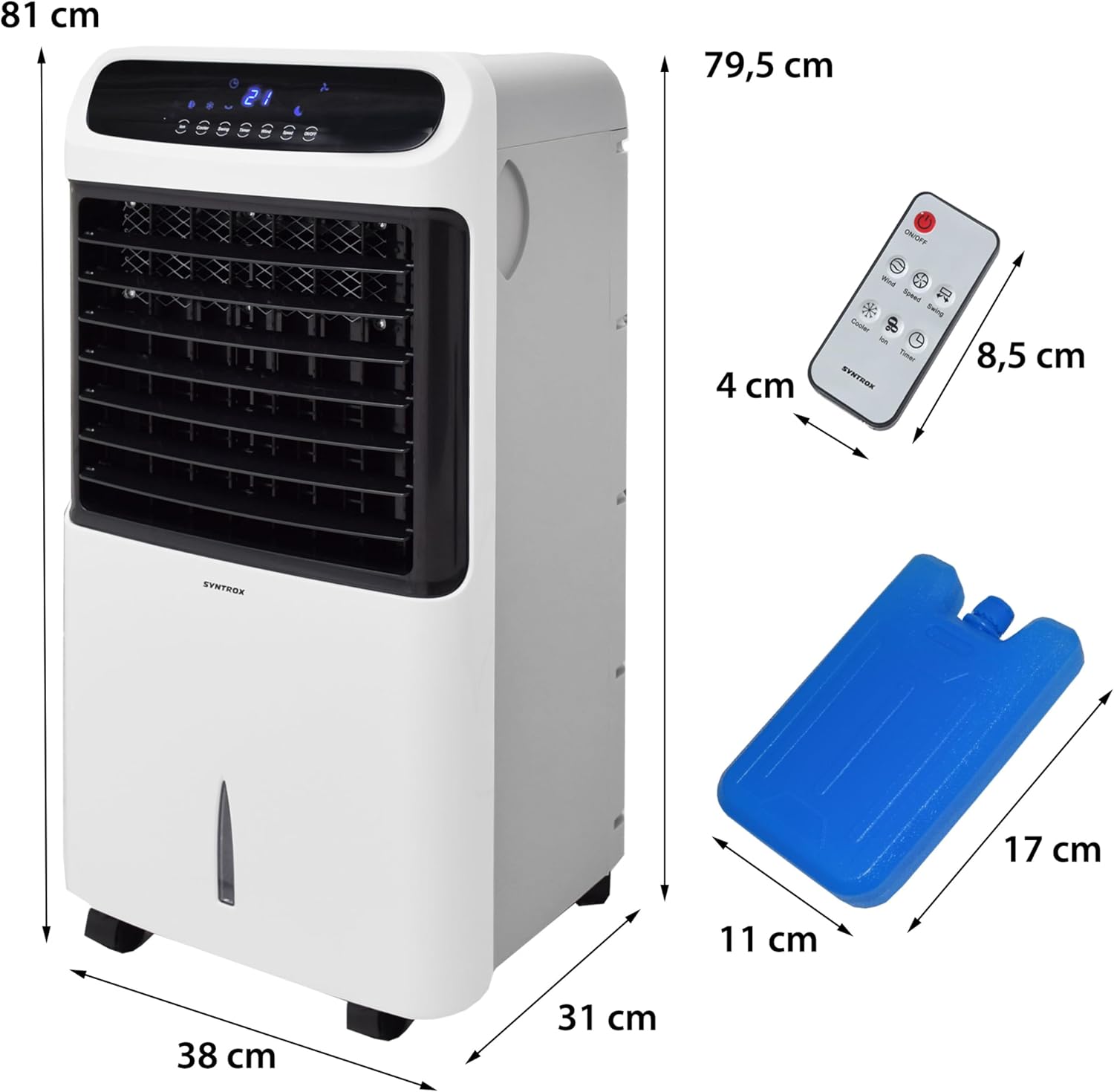 Syntrox Verdunstungskühler Windo | Luftkühler mit Wasser | Luftbefeuchter, Einstellbare Geschwindigkeiten und Timer, Effektive Kühlung gegen trockene Luft, für zuhause und Büro