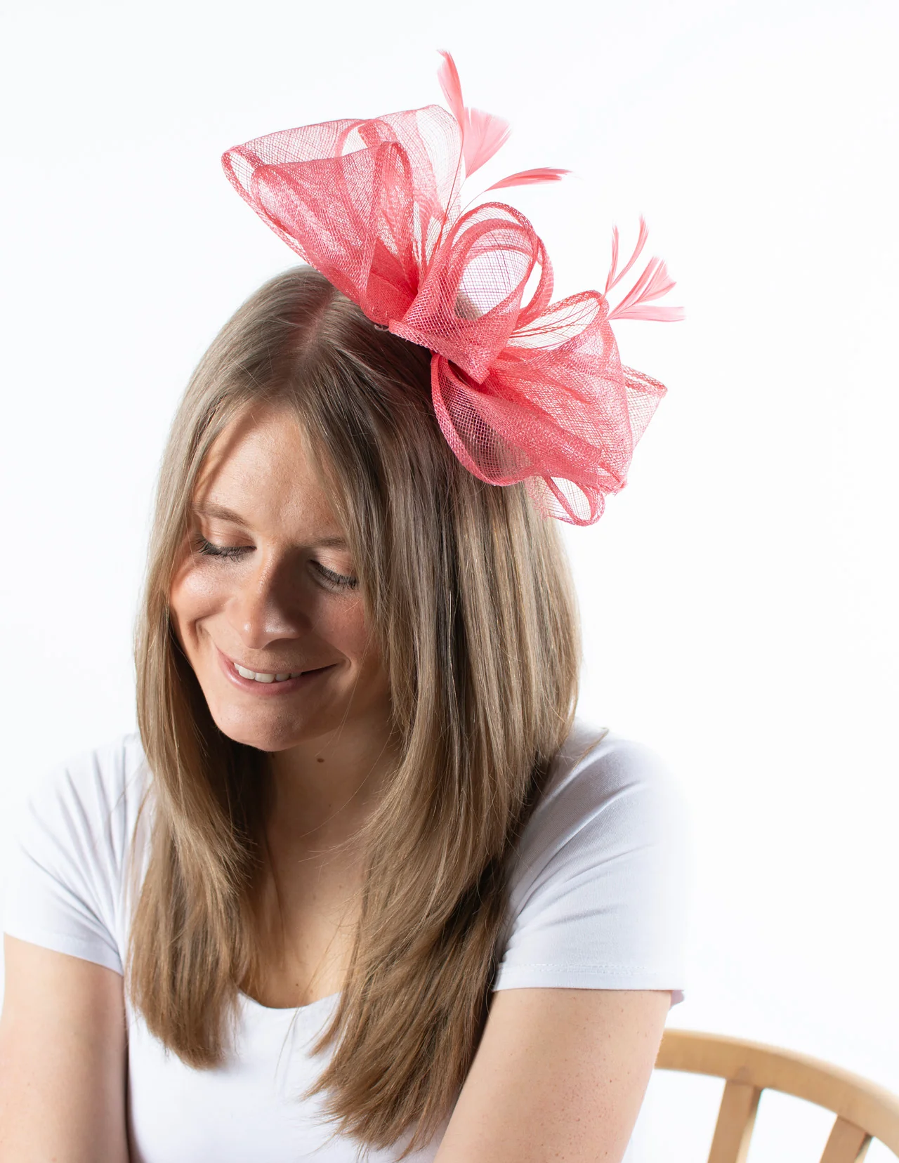 Fascinator | Feather Detail Bow | Coral