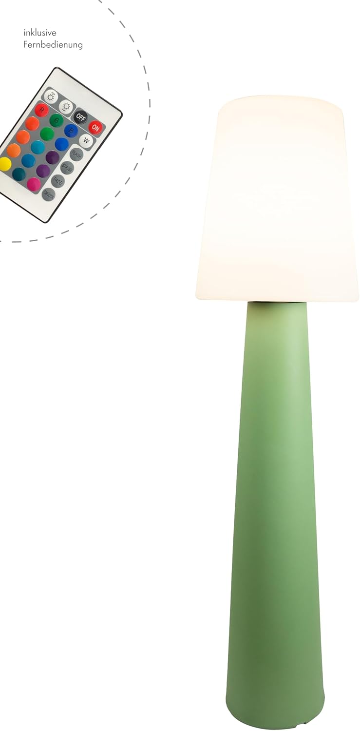8 seasons design LED Stehlampe No. 1-160cm groß (Mint), E27, RGB Farbwechsel, dimmbar, Fernbedienung – wetterfest – Stehleuchte für innen & außen (Garten, Terrasse) - robust und langlebig