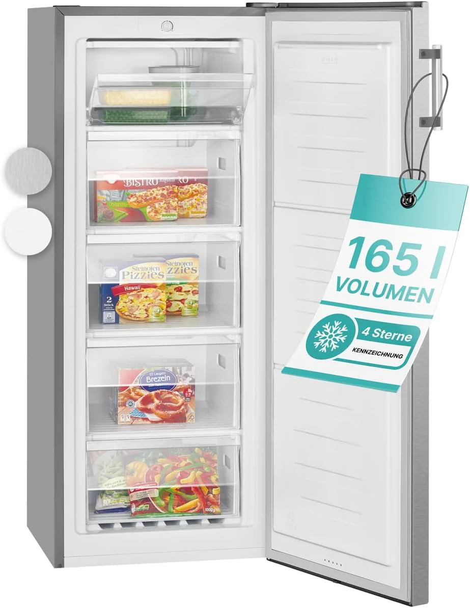 Bomann grote vrieskast vrijstaand | 165 liter inhoud voor levensmiddelen | 5 laden | diepvriezer vrieskast vriezer | verwisselbare deuraanslag incl. ijsblokjesschaal | GS 7317.1 wit