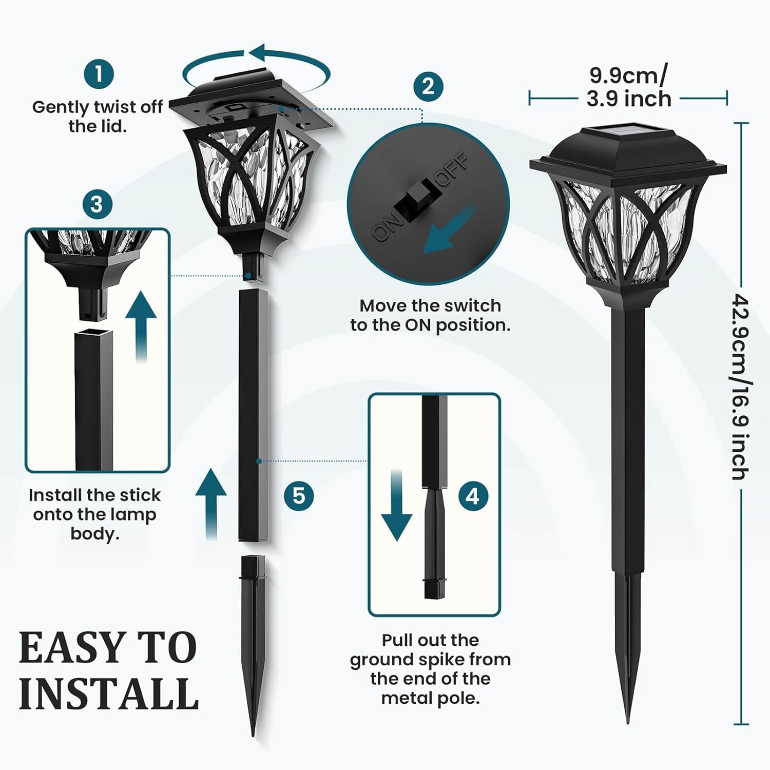 Gartenstecker aus Edelstahl, IP66, wasserdicht, für den Außenbereich, Wegbeleuchtung, keine Kabel, Nachtaktivierung, helle weiße LED für Landschaft und Hof, 4 Stück