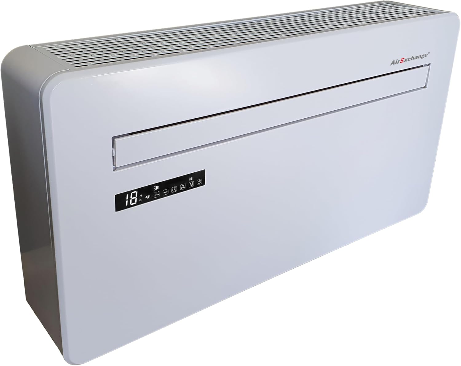AirExchange - Wand-Monoblock-Klimaanlage-Wärmepumpe-INVERTER, 4-in-1 Klimaanlage ohne Außengerät, Heizen, Kühlen, Entfeuchten, Reinigen, 12.000 BTU, bis 80 m², R290, WEIß