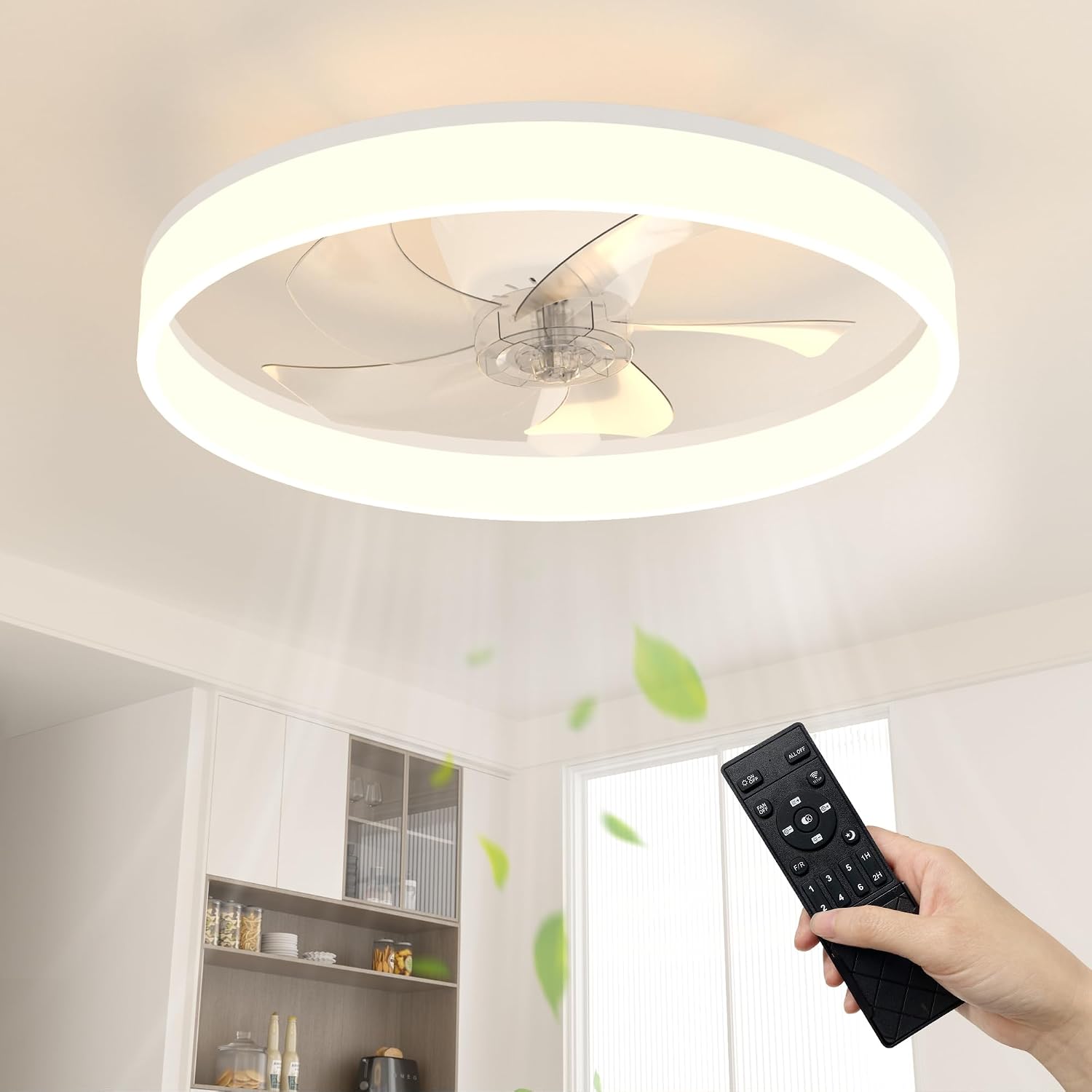 NIORSUN Deckenventilator mit Beleuchtung und Fernbedienung, 6 Geschwindigkeiten, dimmbares Lampe mit Ventilator, Leise Deckenlampe mit Ventilator für Schlafzimmer, Wohnzimmer (50cm, Weiß)