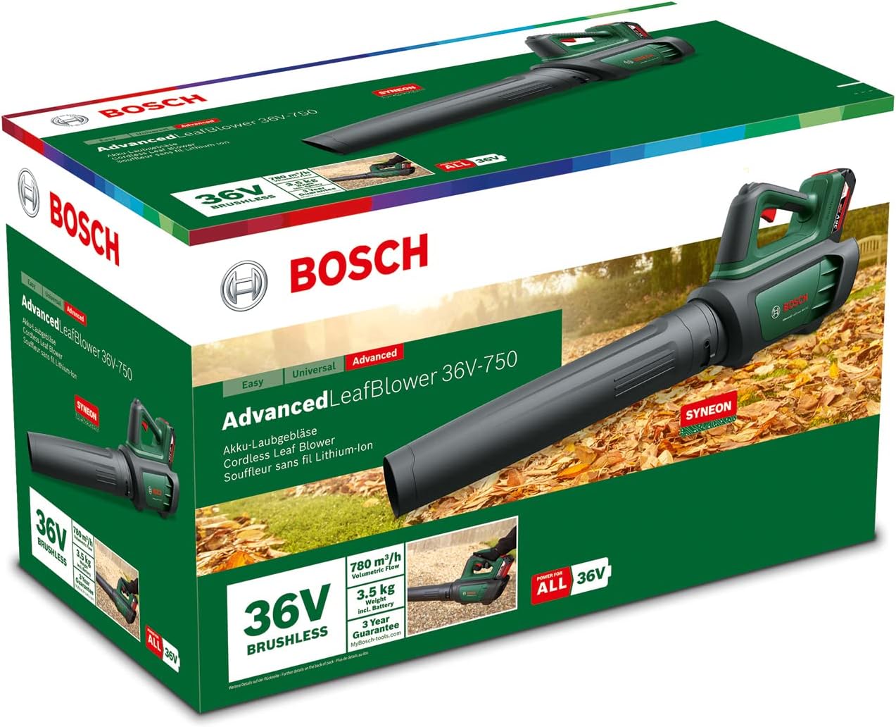 Bosch Accu-bladblazer AdvancedLeafBlower 36V-750 (1x 2,0 Ah accu, 36 volt systeem, voor het verwijderen van hardnekkige bladeren op grote oppervlakken, laag gewicht: 2,8 kg, in doos)