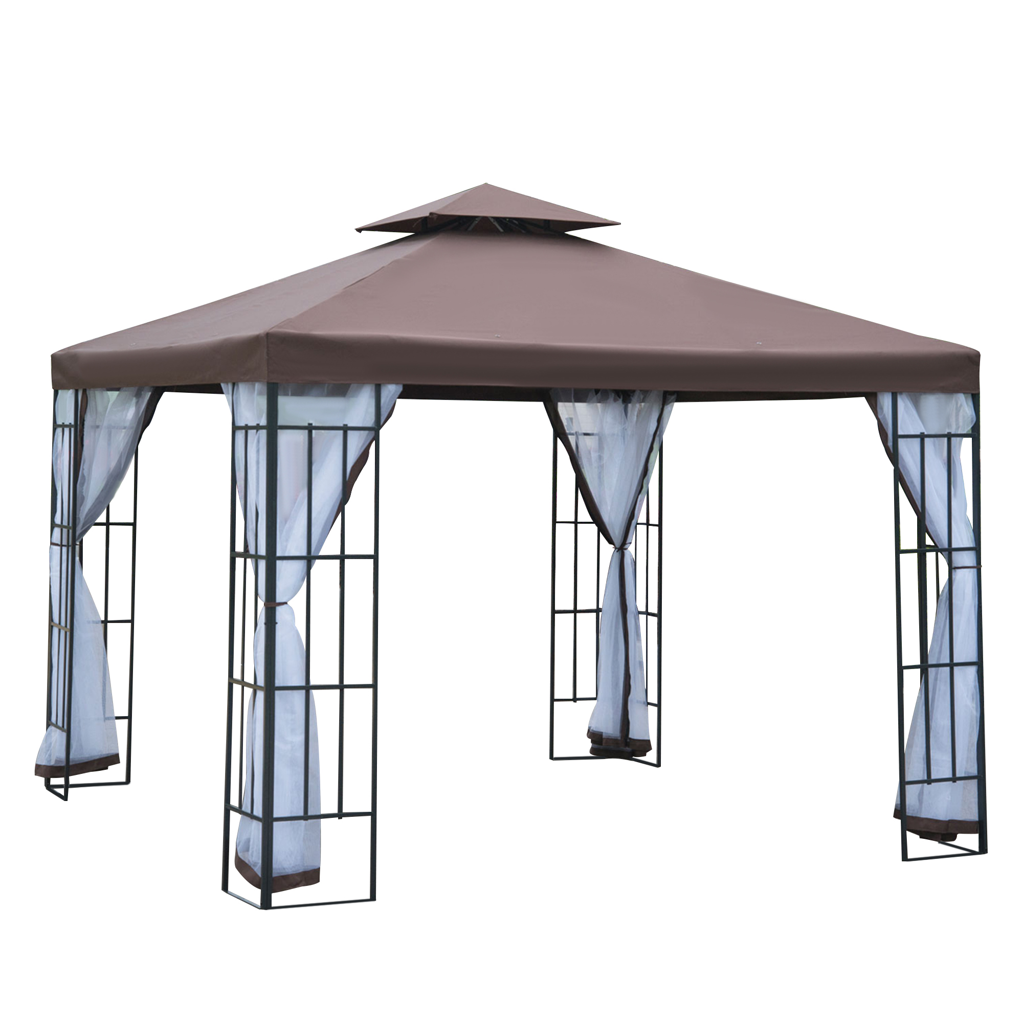 Partytent in de tuin partytent paviljoen tuintent feesttent dubbel dak 3 x 3 m bruin