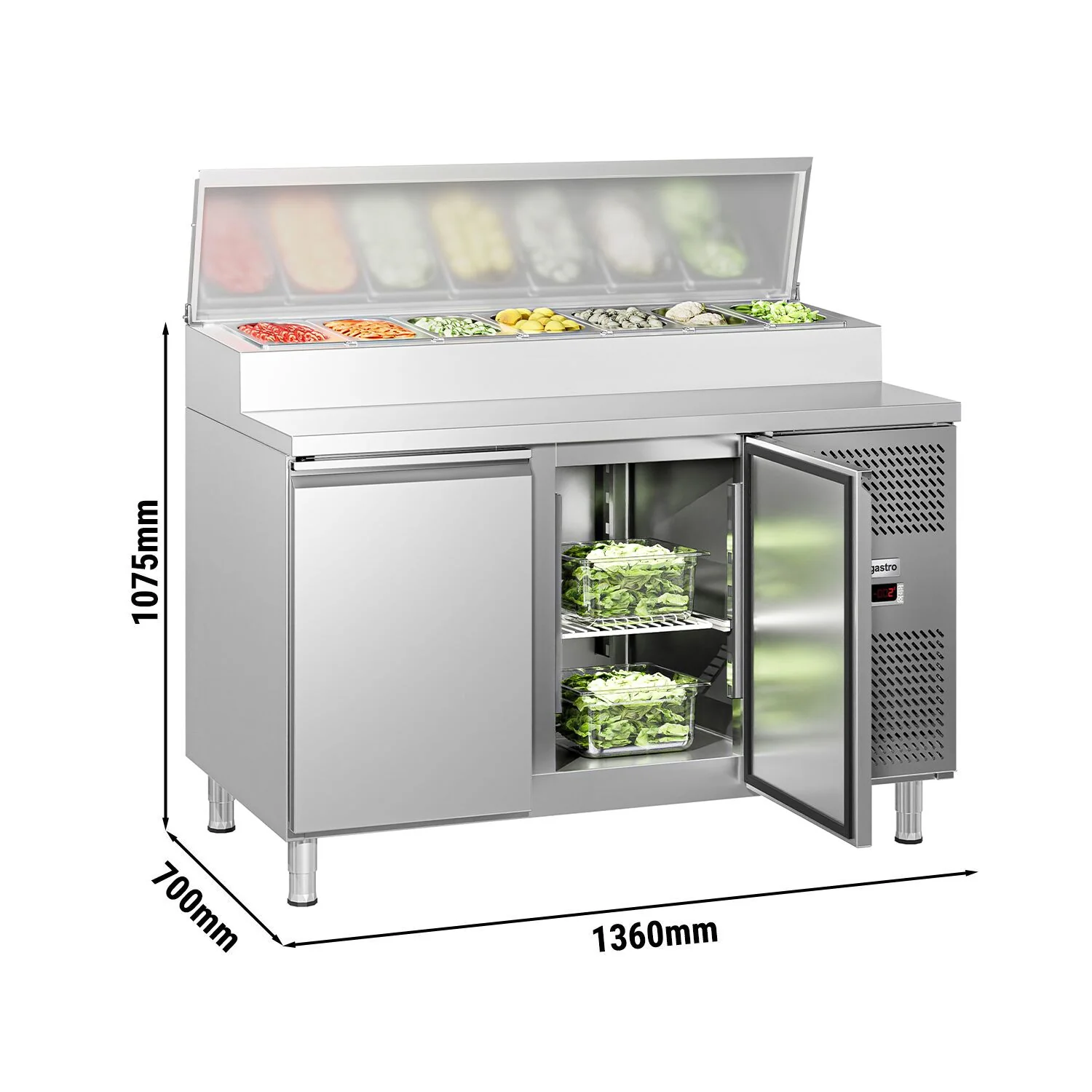 Saladette ECO - 1360x700 mm - 2 dører - med lokk - for 7x GN 1/3 beholdere
