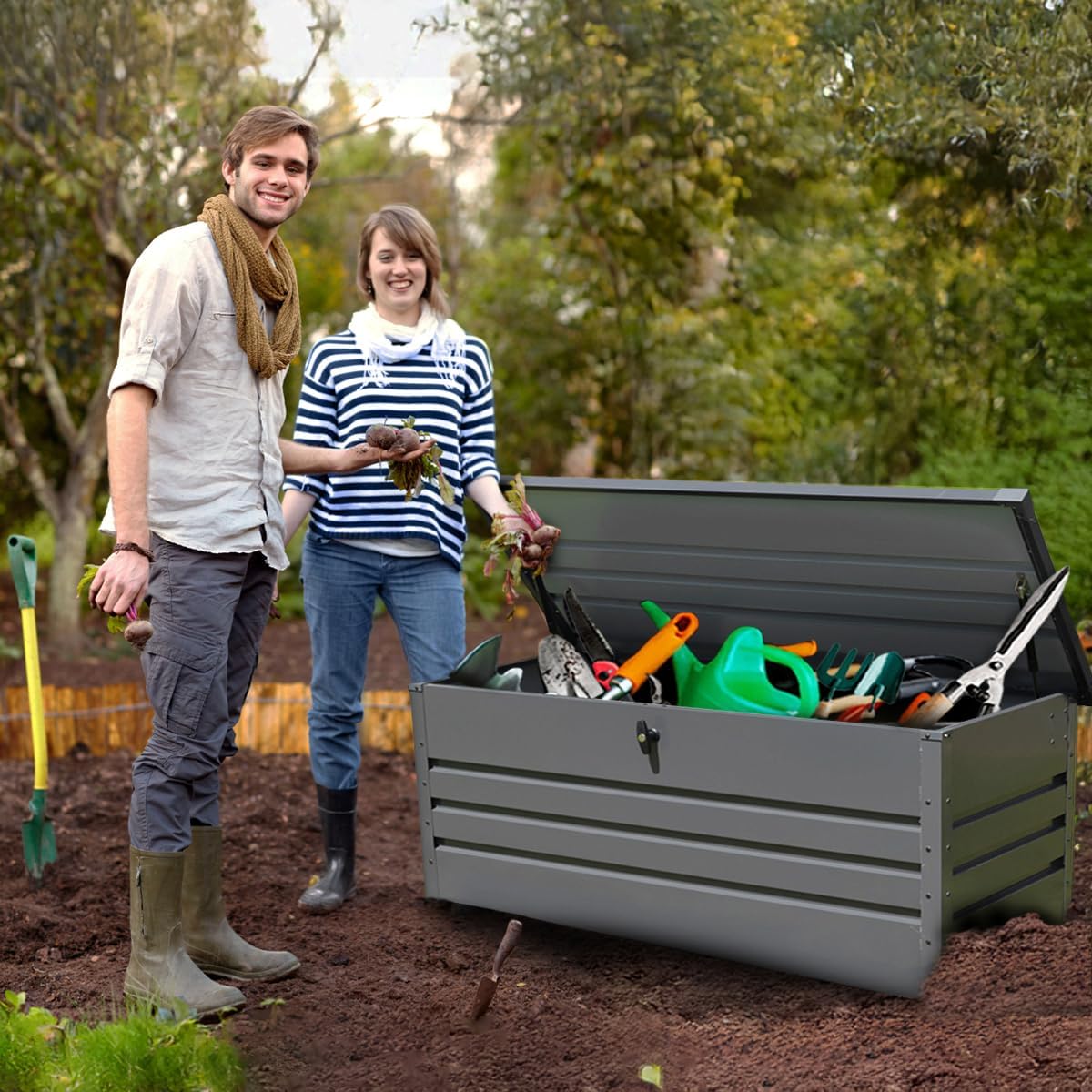 Grindi - Gartenbox Metall - Kissenbox - Auflagenbox - Orto II 600 L - Aufbewahrungsbox mit Deckel - Outdoor Schrank - Paketbox - Sitzbank mit Stauraum - Gartenhaus - Geräteschuppen - Truhe mit Deckel